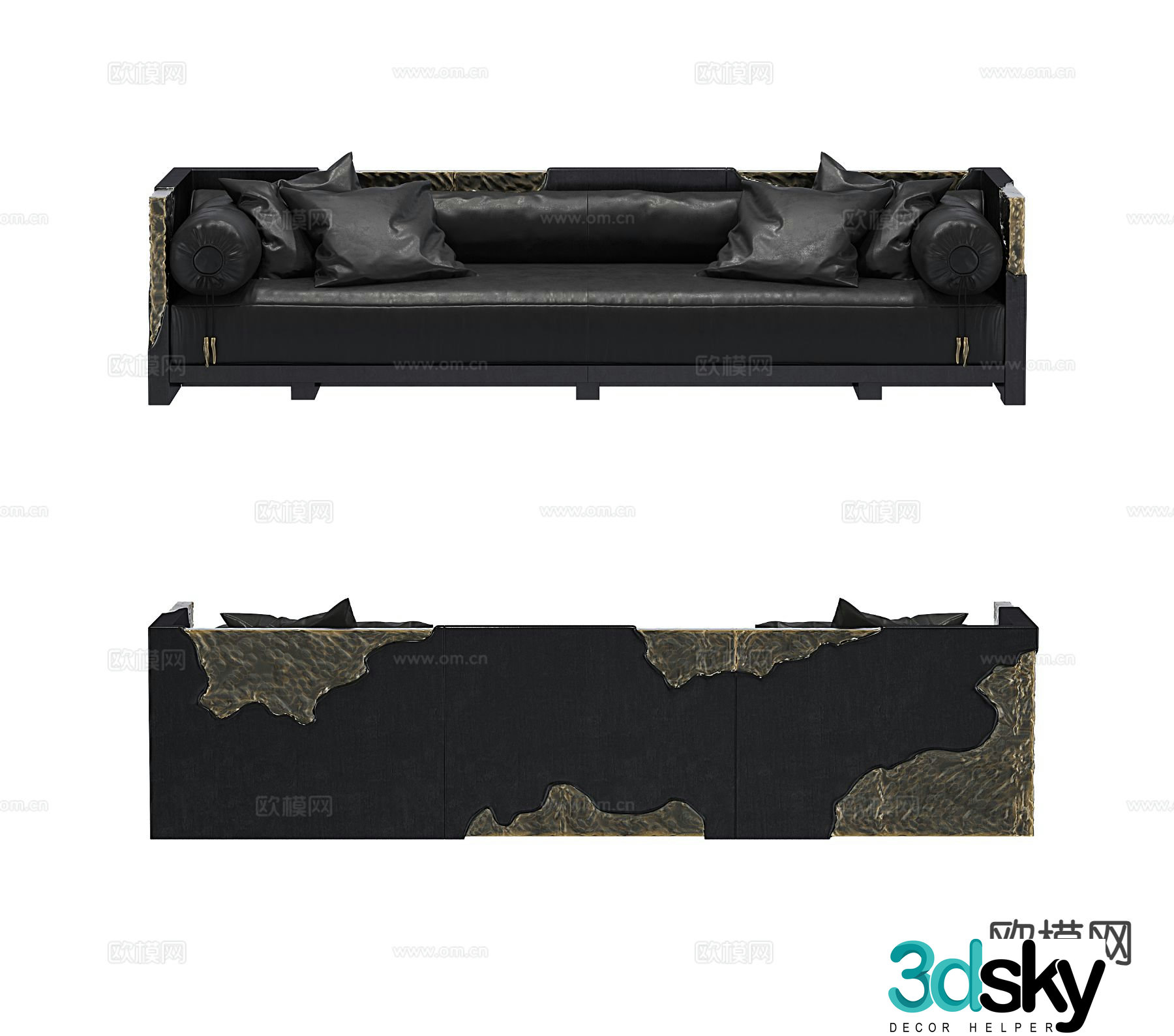 Modern multi-seater sofa leather sofa 3d model