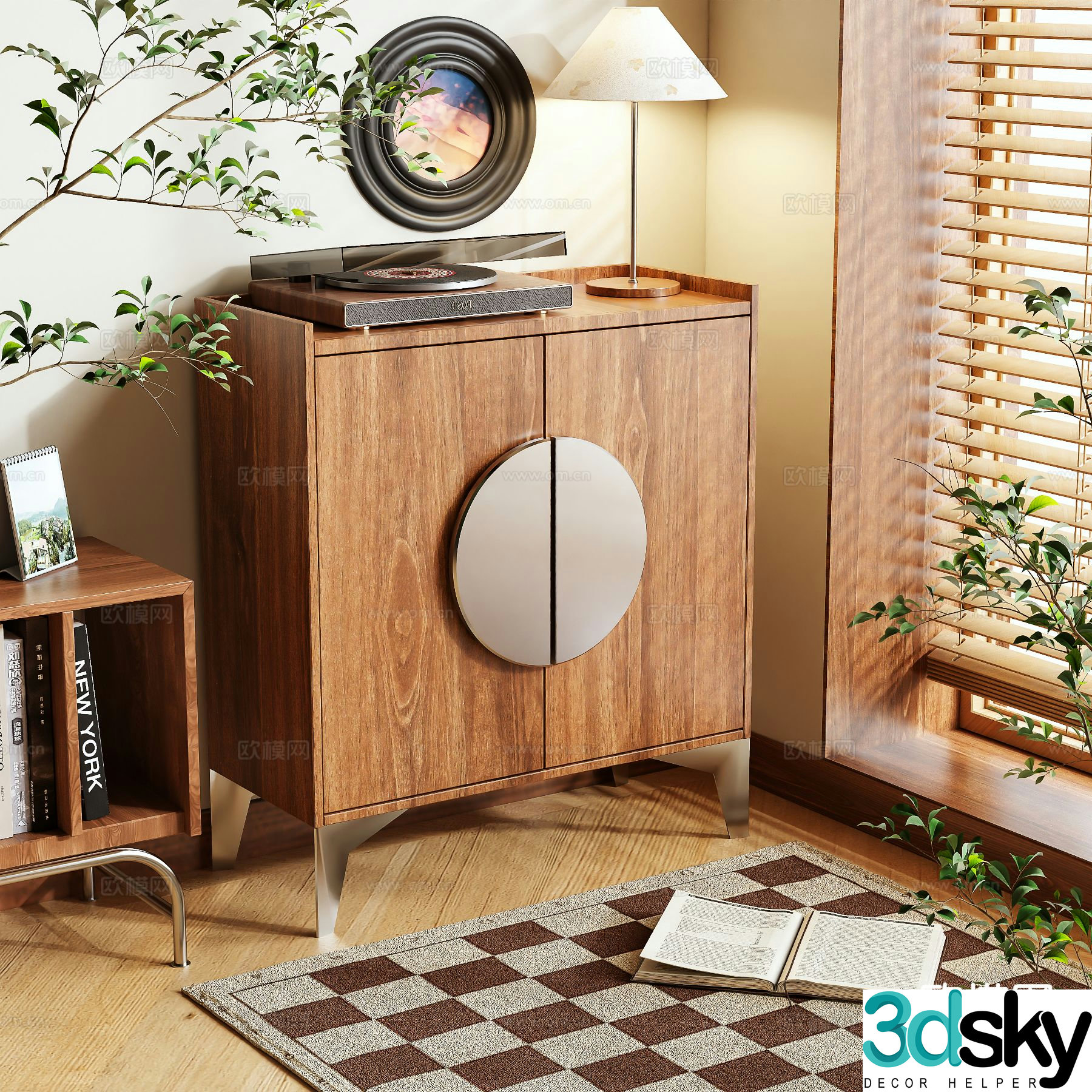 Log style low cabinet entrance shoe cabinet 3D model