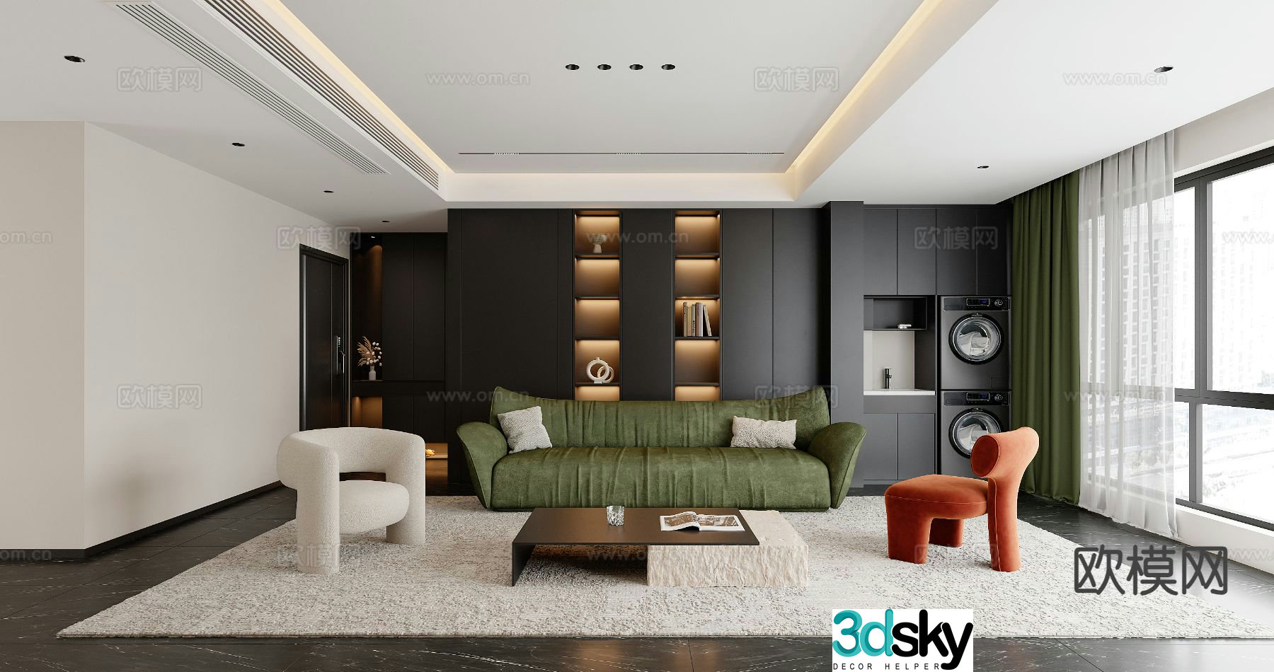 Dark style living room 3d model