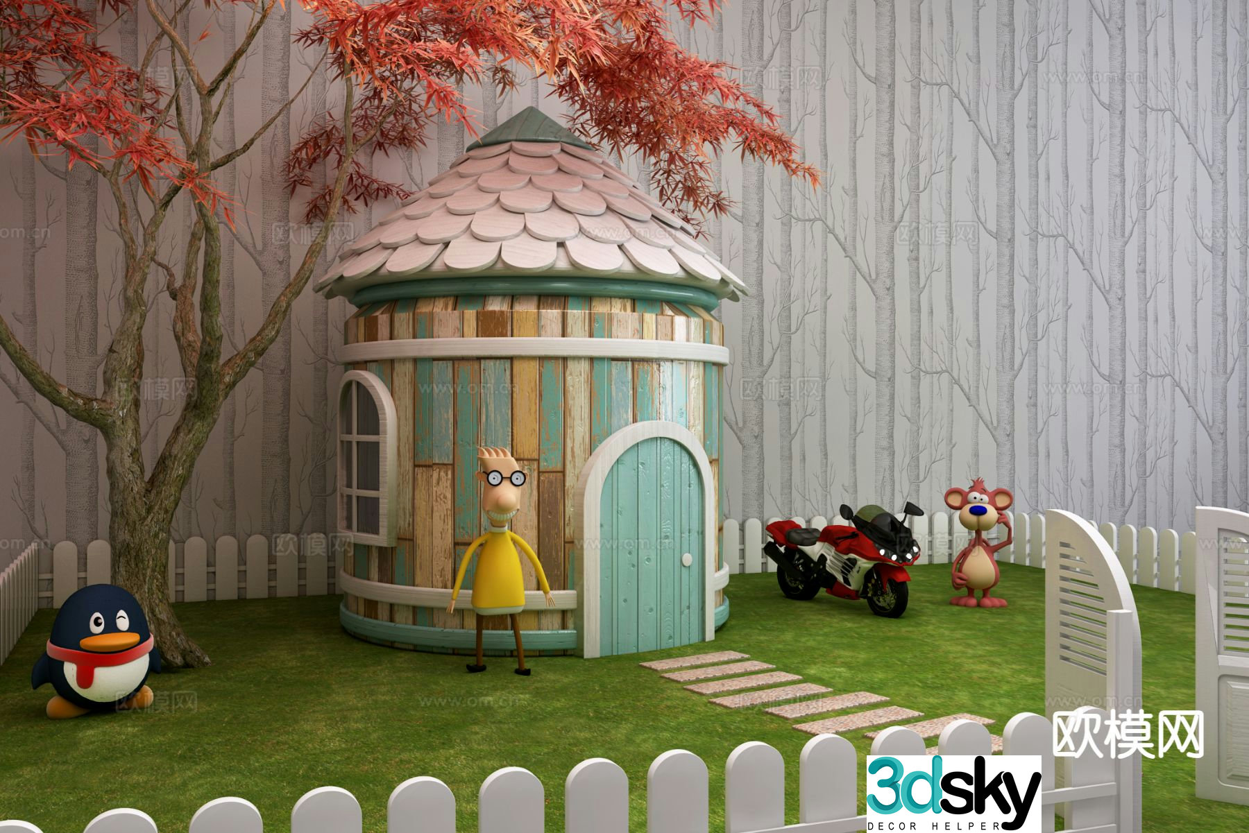 Modern wooden house sketch 3d model