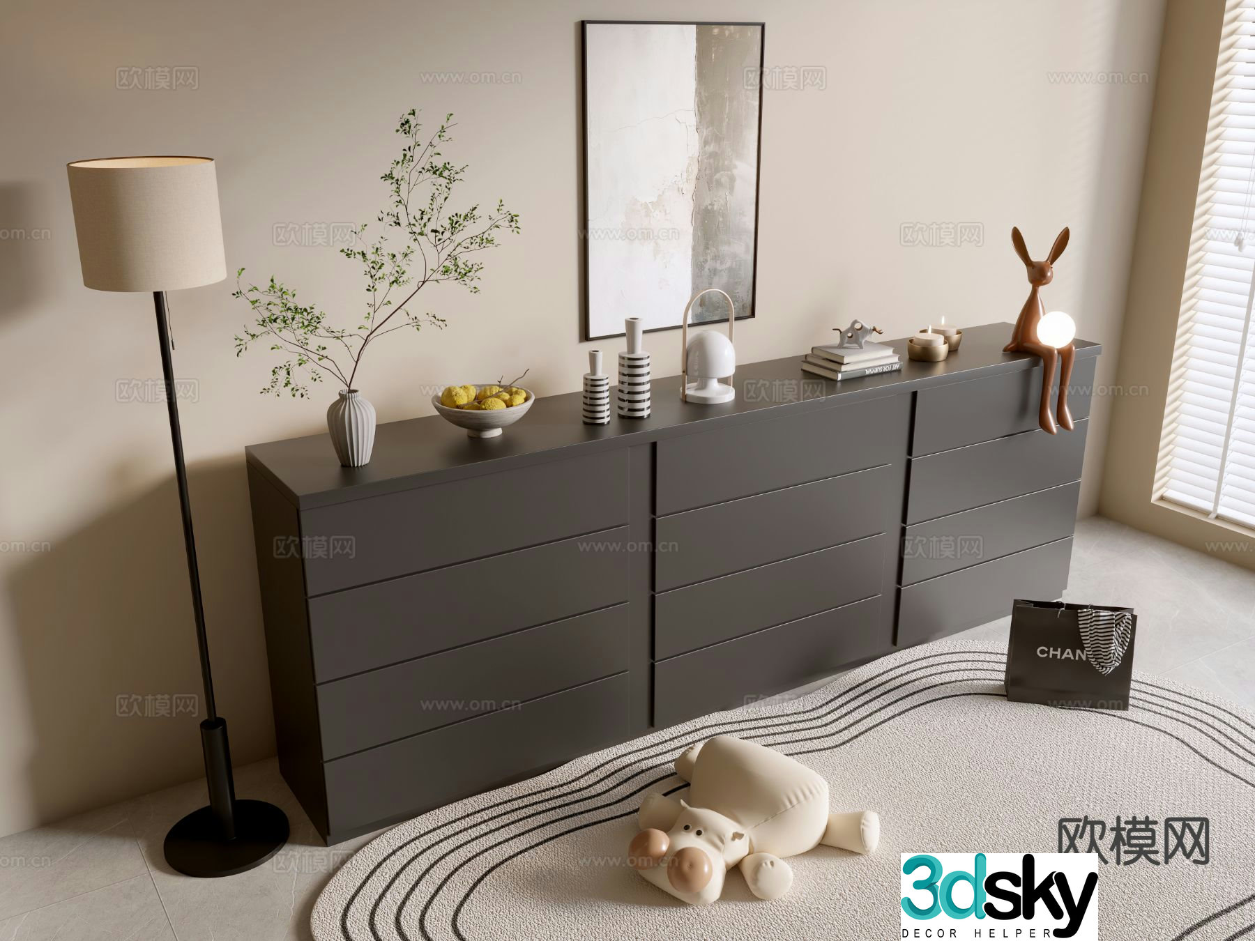 Modern black cabinet chest 3d model