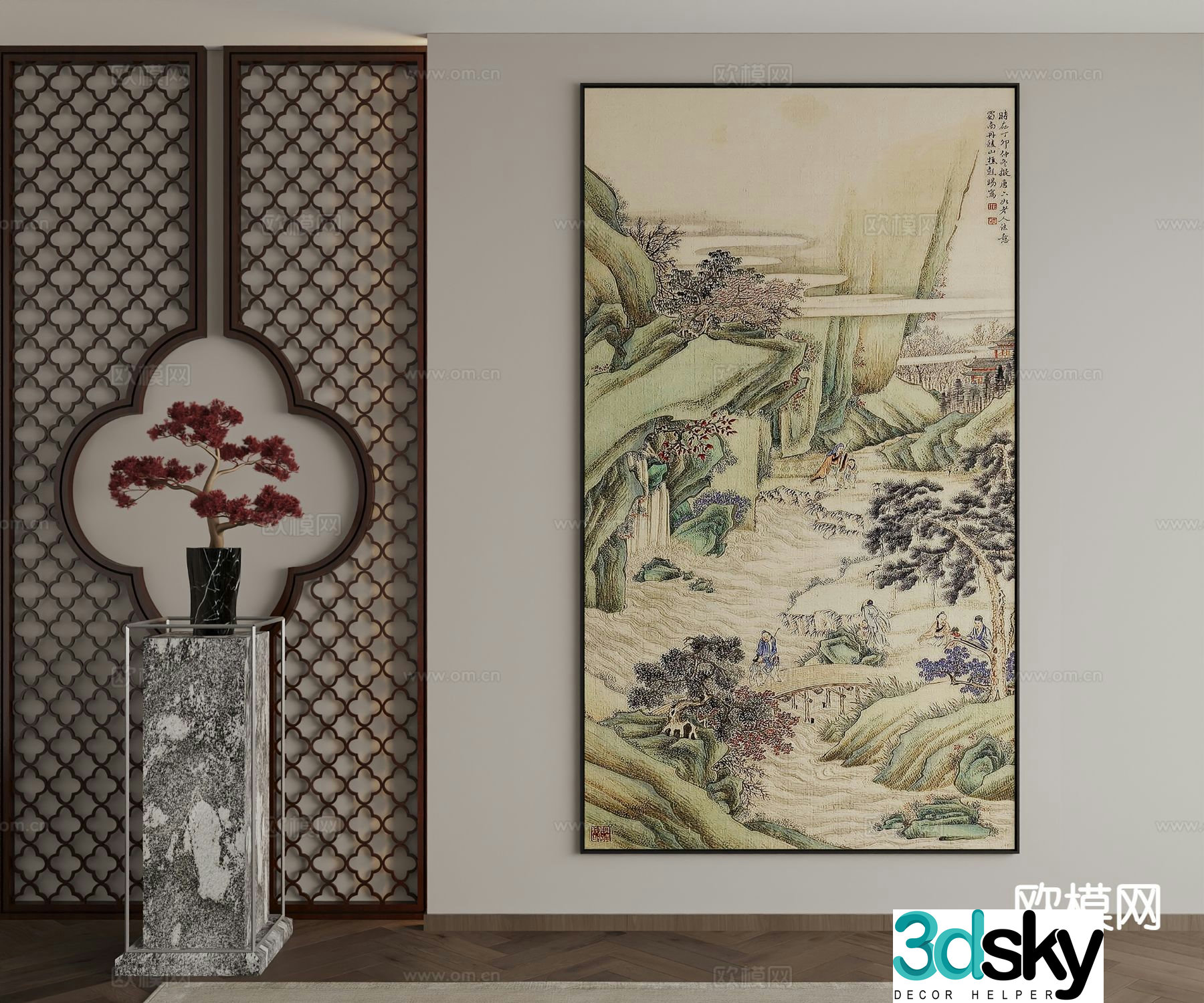 New Chinese style ink painting landscape painting decorative painting 3D model
