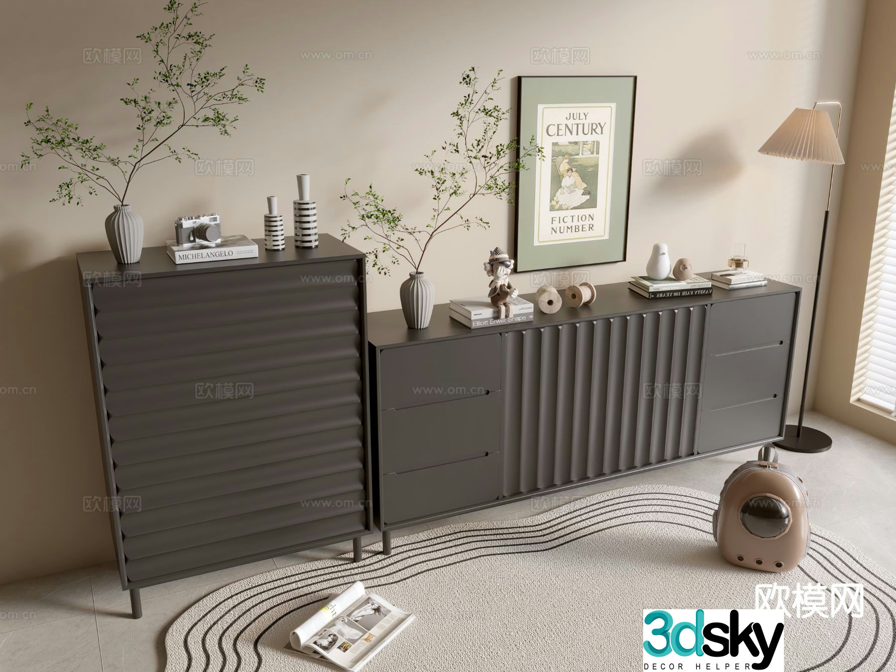 Modern black cabinet entrance cabinet drawer cabinet 3d model