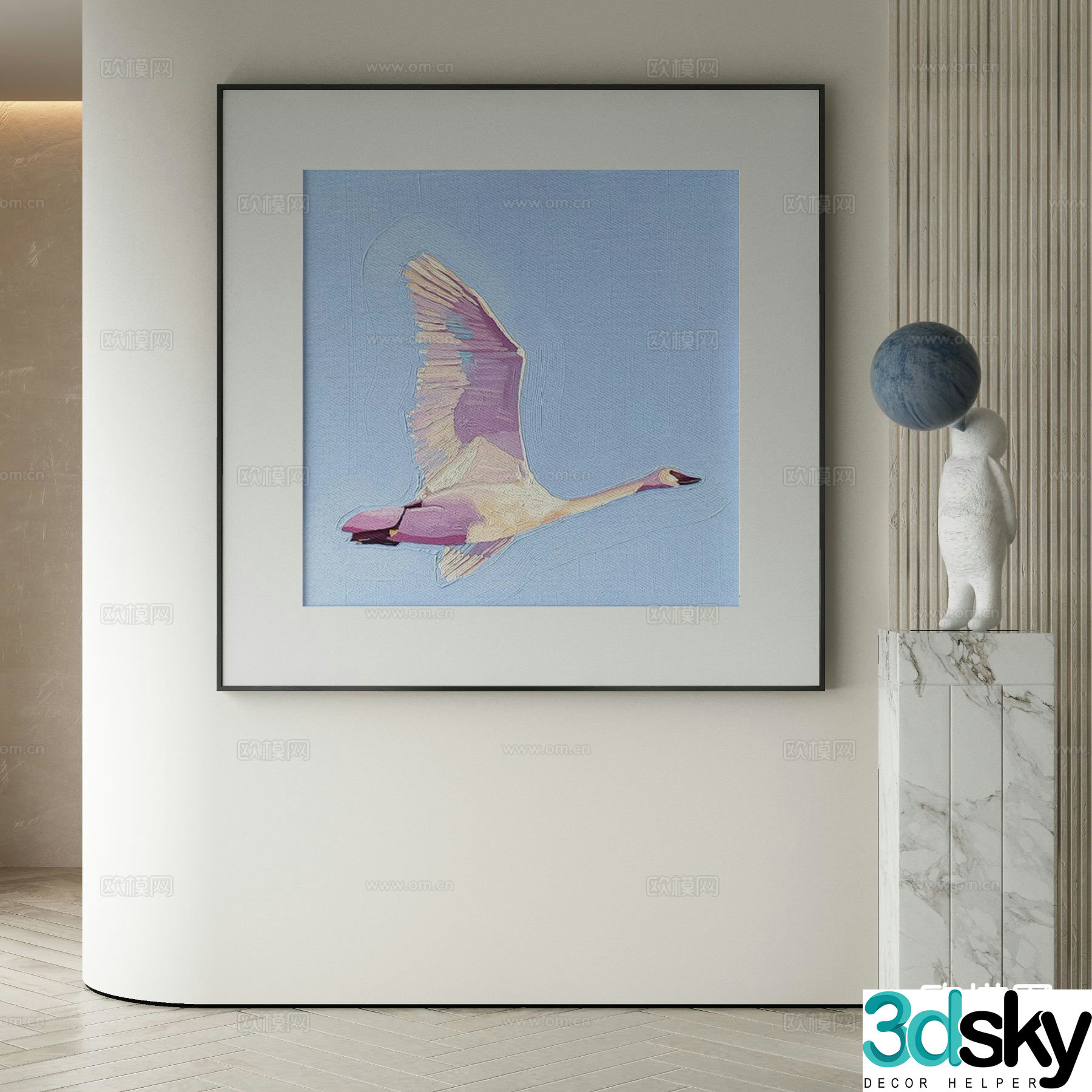 Modern swan painting decorative painting 3d model
