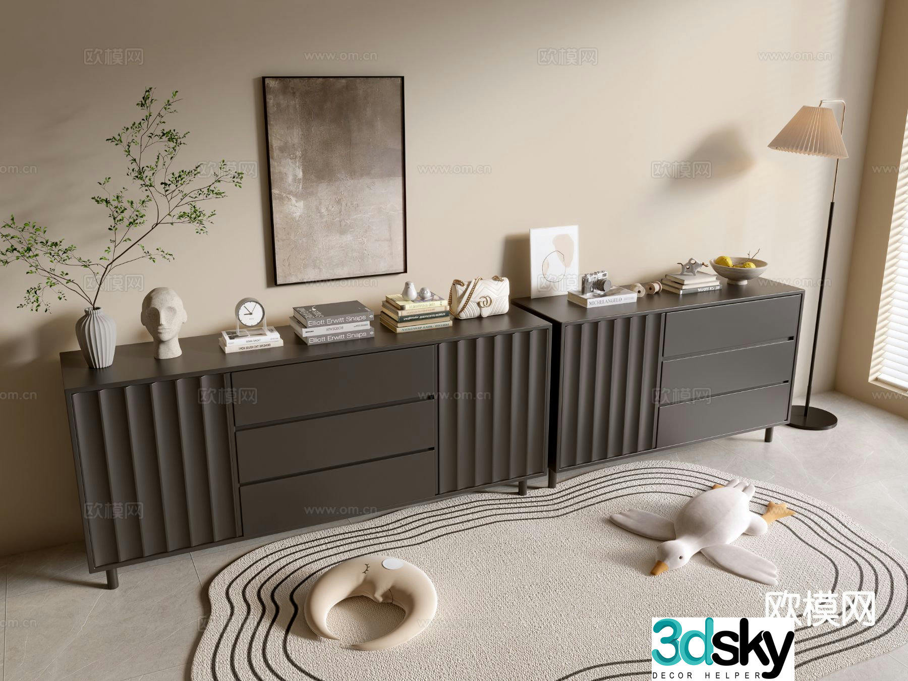 Modern black cabinet entrance cabinet 3d model