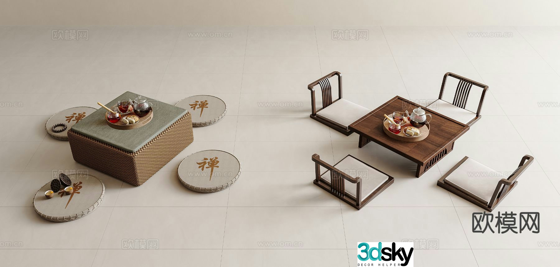 New Chinese style tea table tatami tea table 3d model