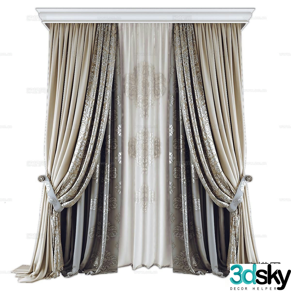 European classical fabric curtains velvet curtains hot stamping printed curtains 3D model