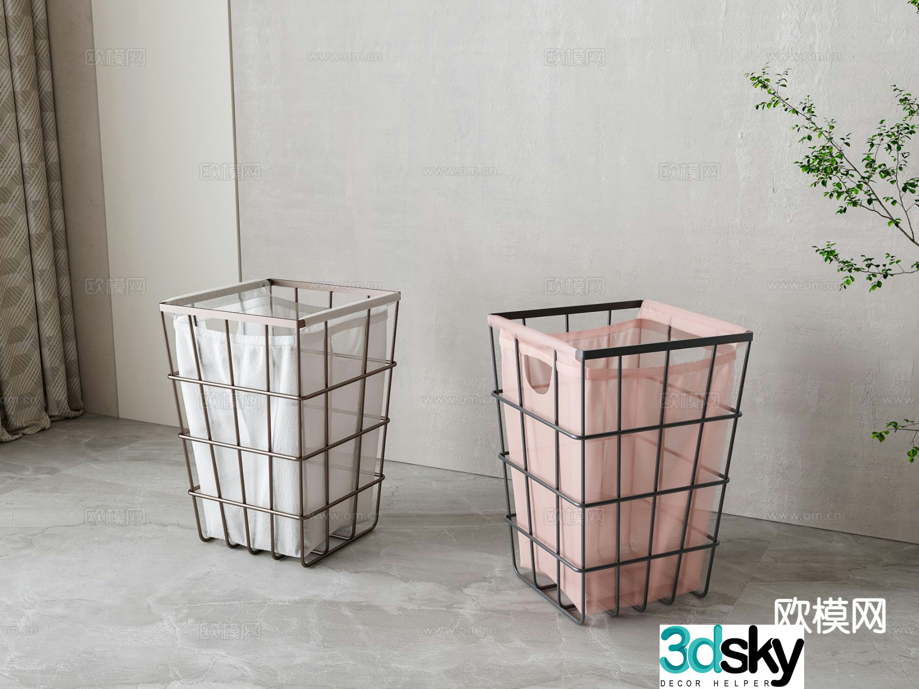 Modern garbage bag dirty clothes basket trash can 3d model