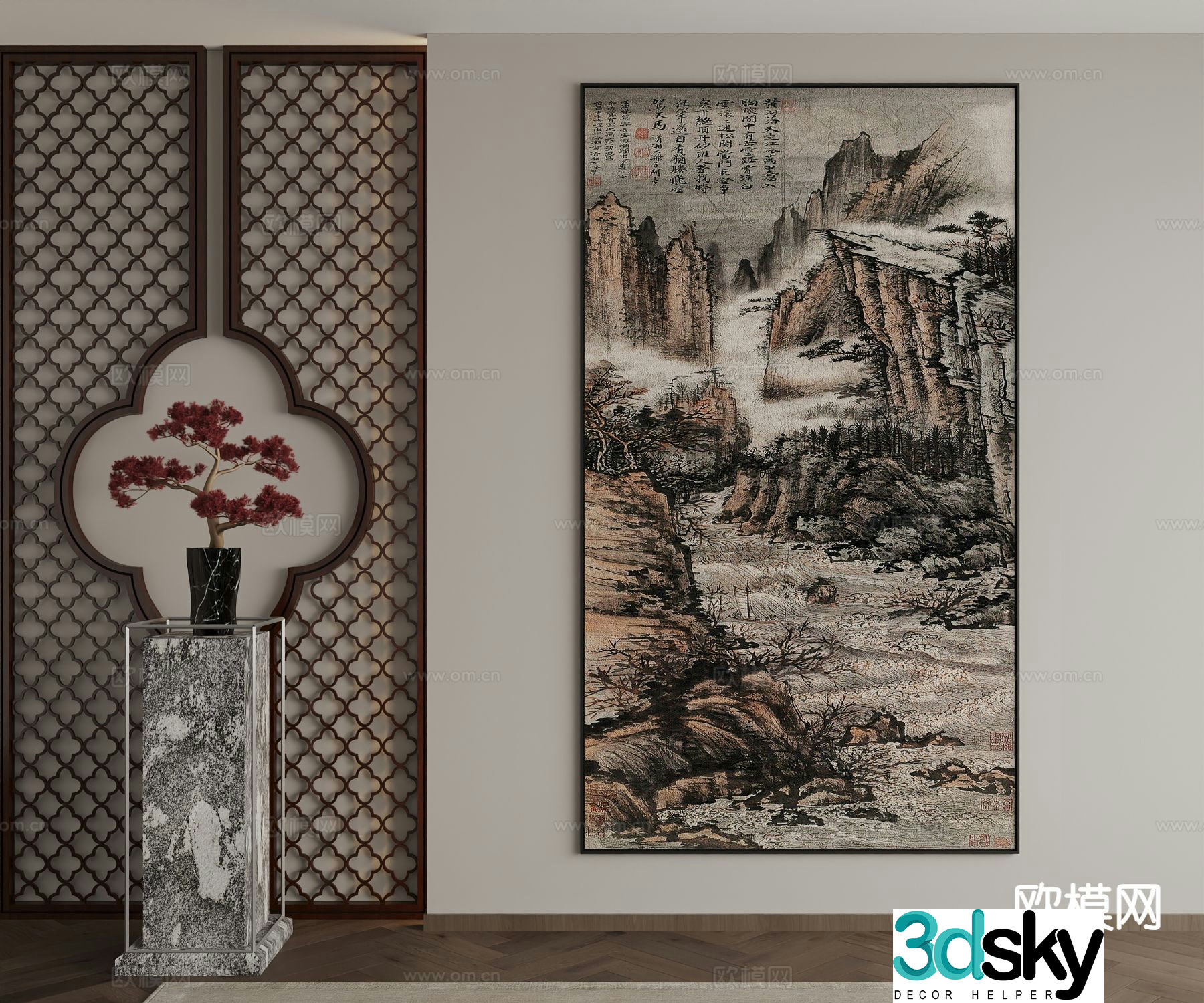 New Chinese style ink painting decorative painting 3D model