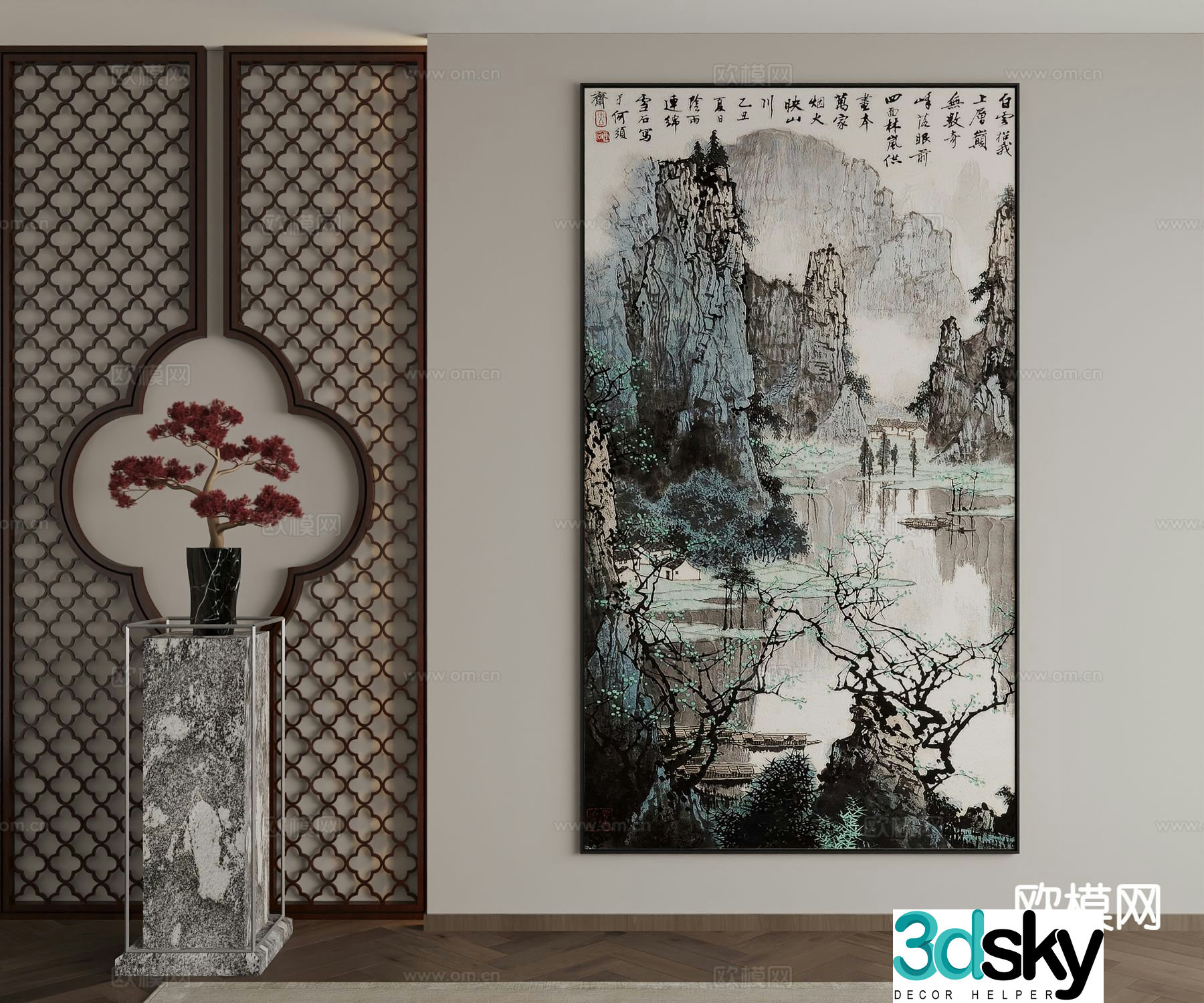 New Chinese style decorative painting landscape painting hanging painting 3D model