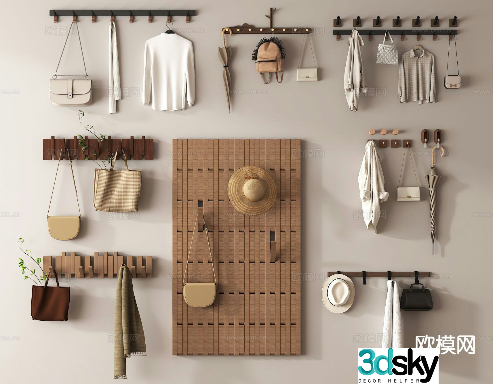 Hook clothes hanger bag hanger hat hook hole wall 3D model