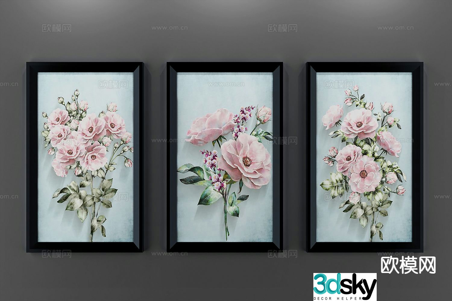 American pastoral flower hanging painting oil painting decorative painting 3D model