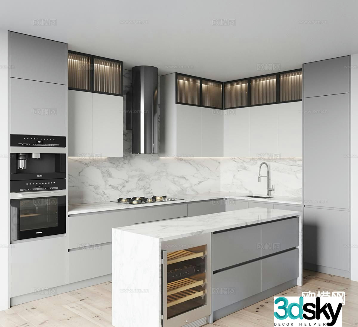 Nordic minimalist kitchen island kitchen 3D model