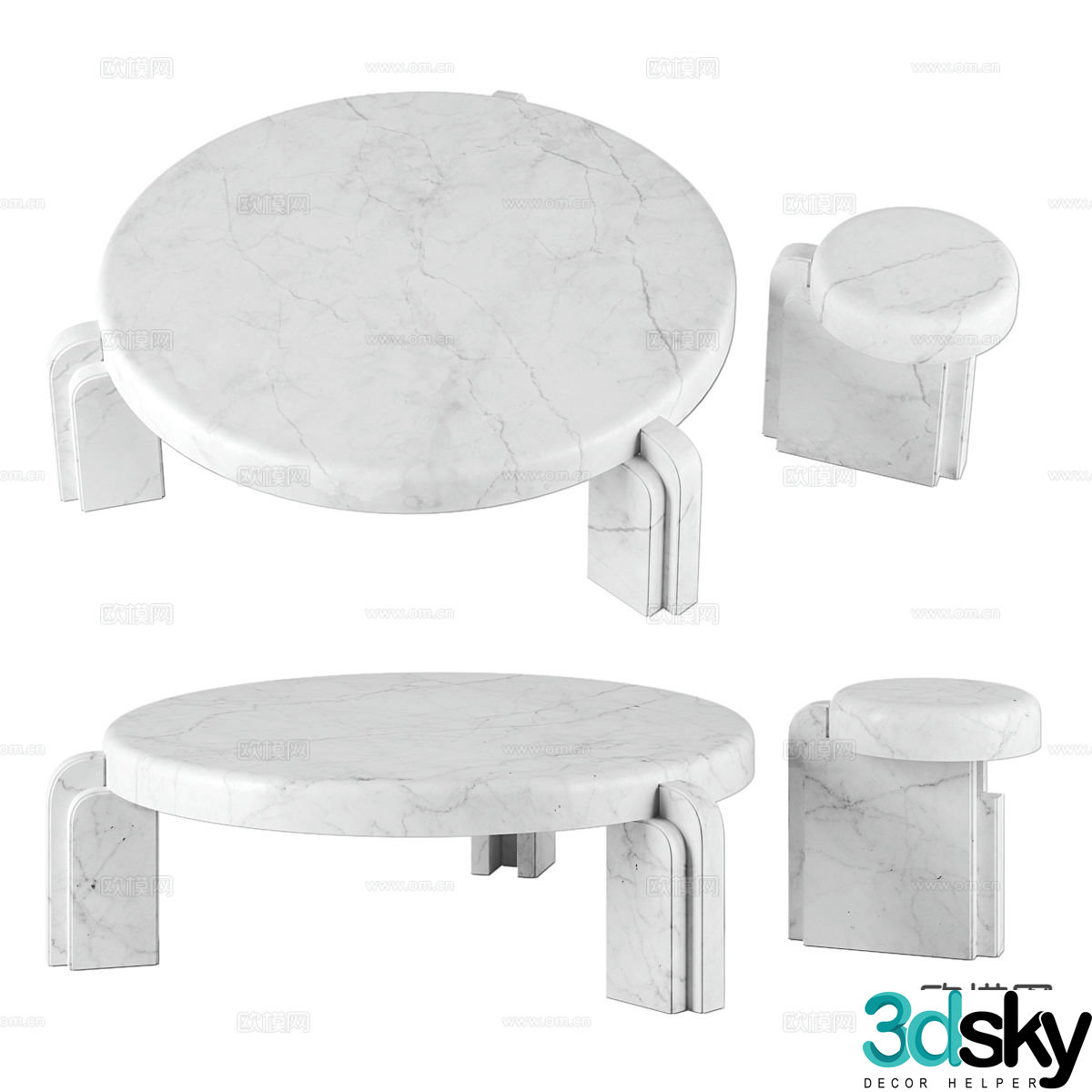 Marble coffee table mother-in-law coffee table 3d model