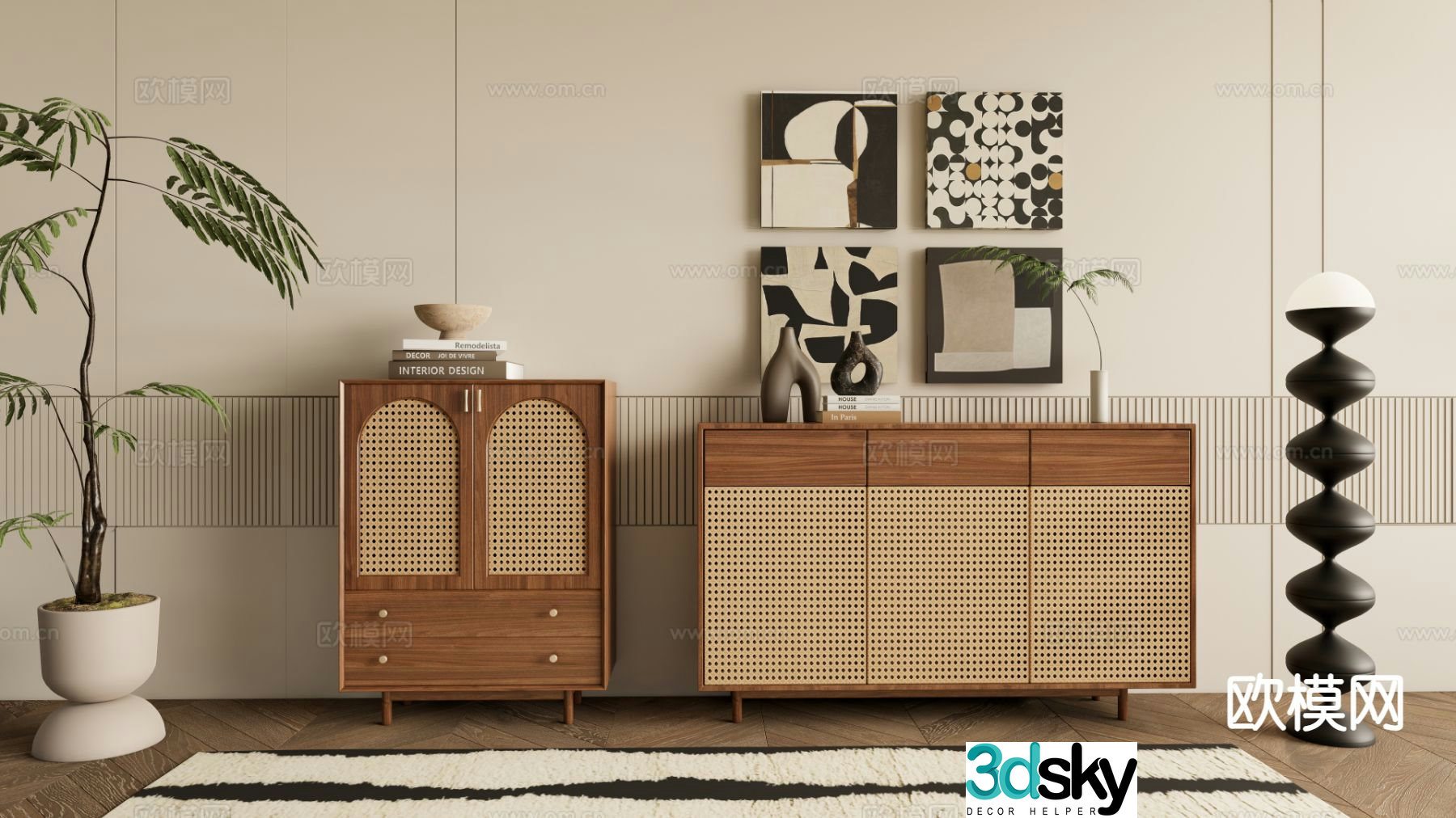 Medieval style side cabinet and entrance cabinet 3D model