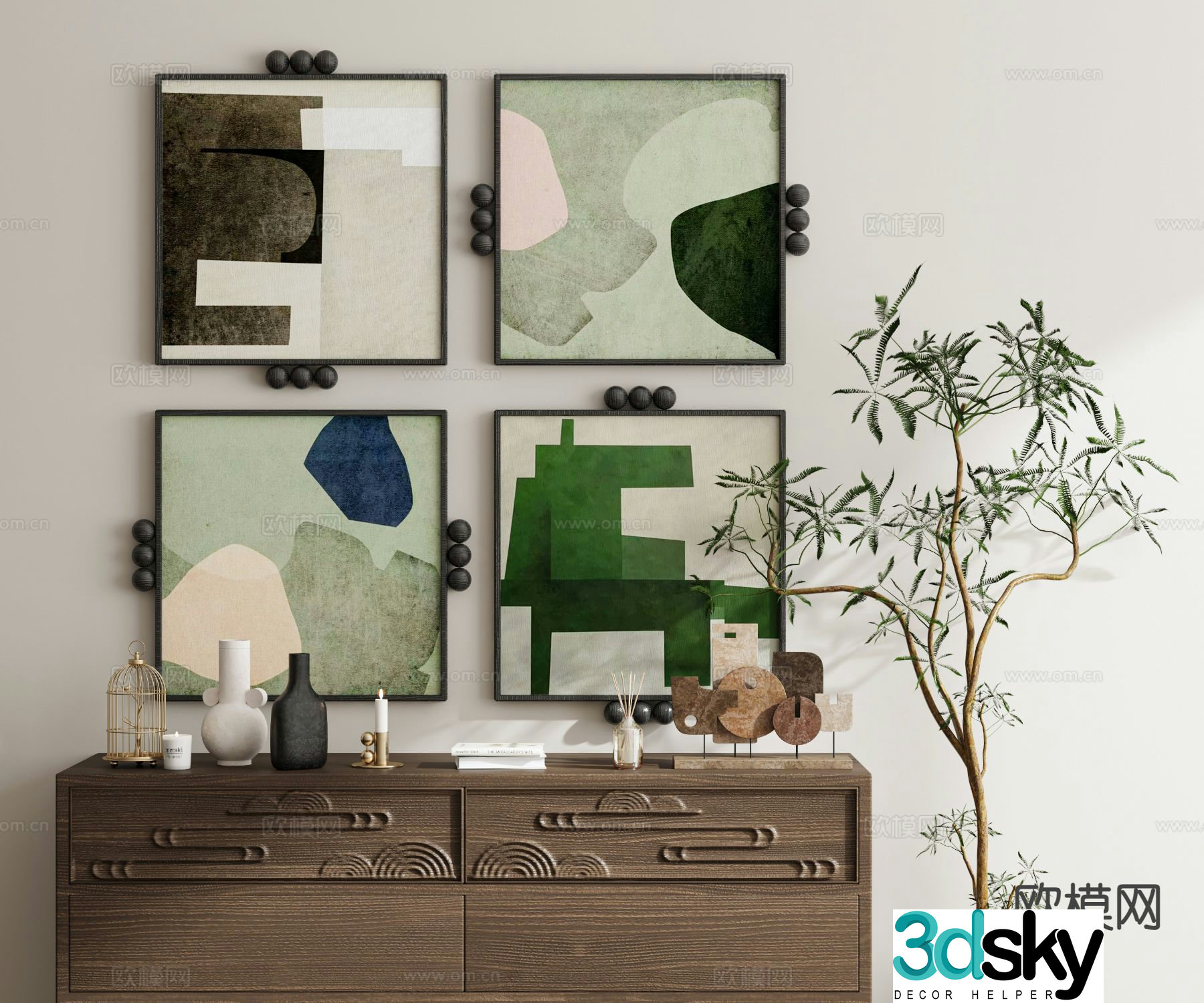 Medieval style hanging painting decorative painting geometric painting combination painting 3D model