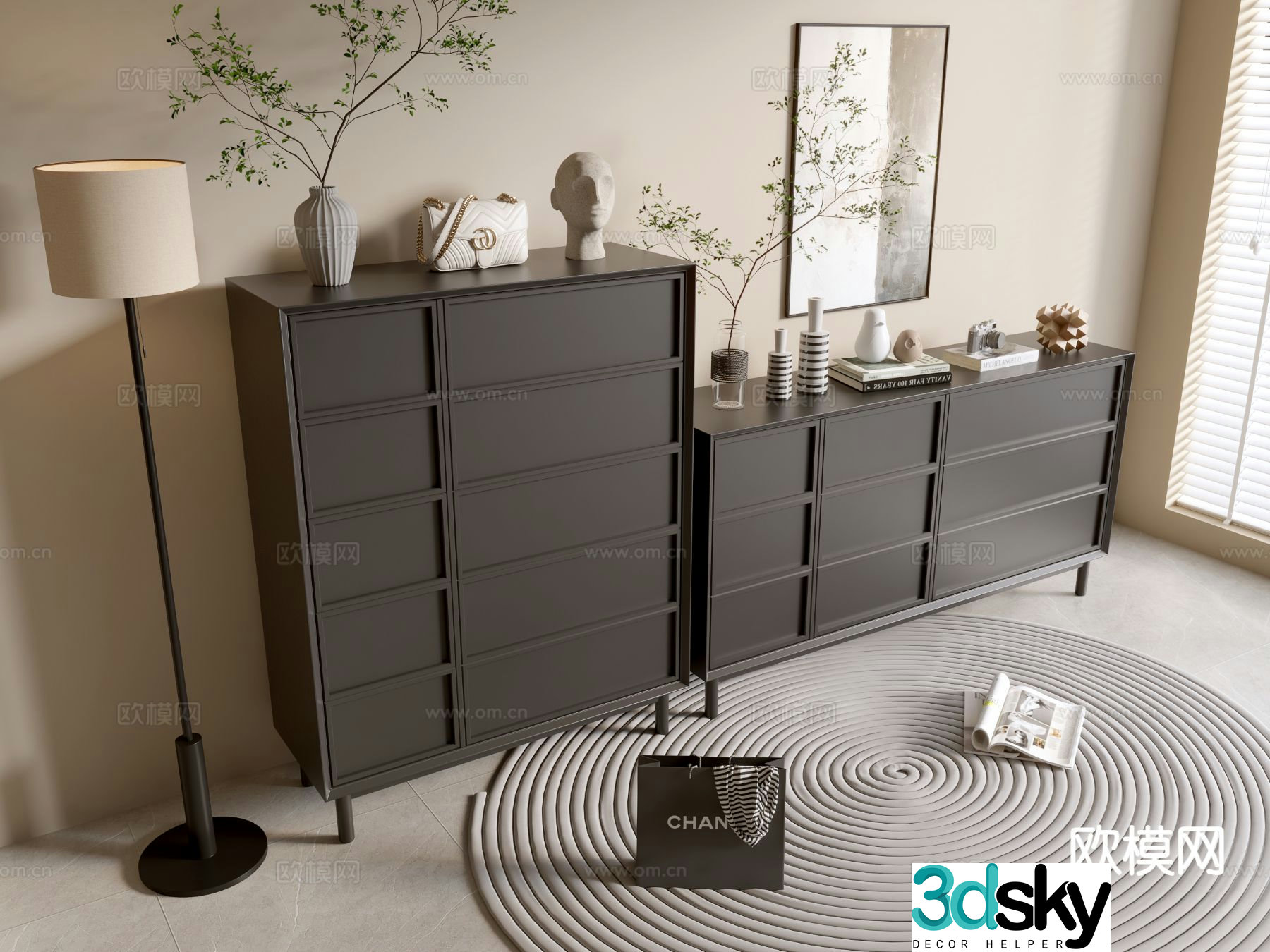 Modern black cabinet drawer cabinet entrance cabinet 3d model