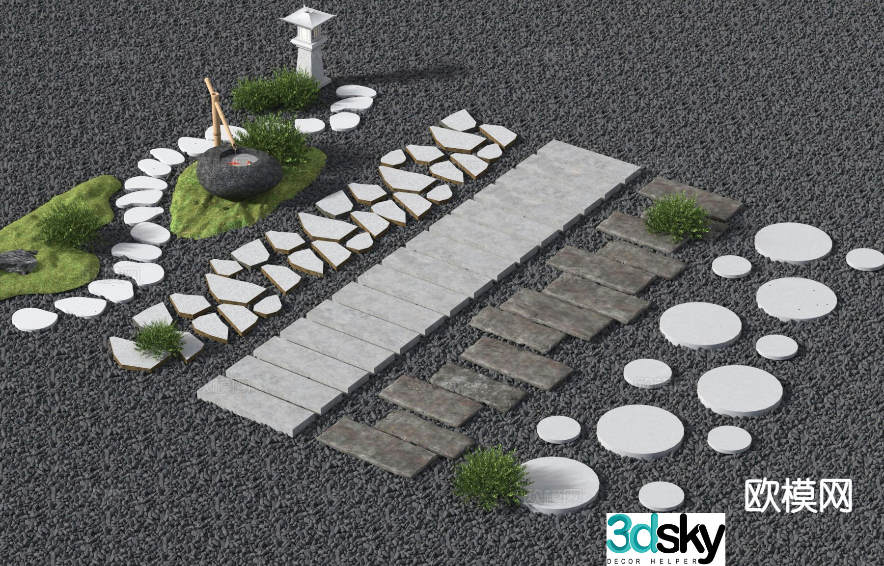 Modern landscape garden road park Tingbu sketch 3D model