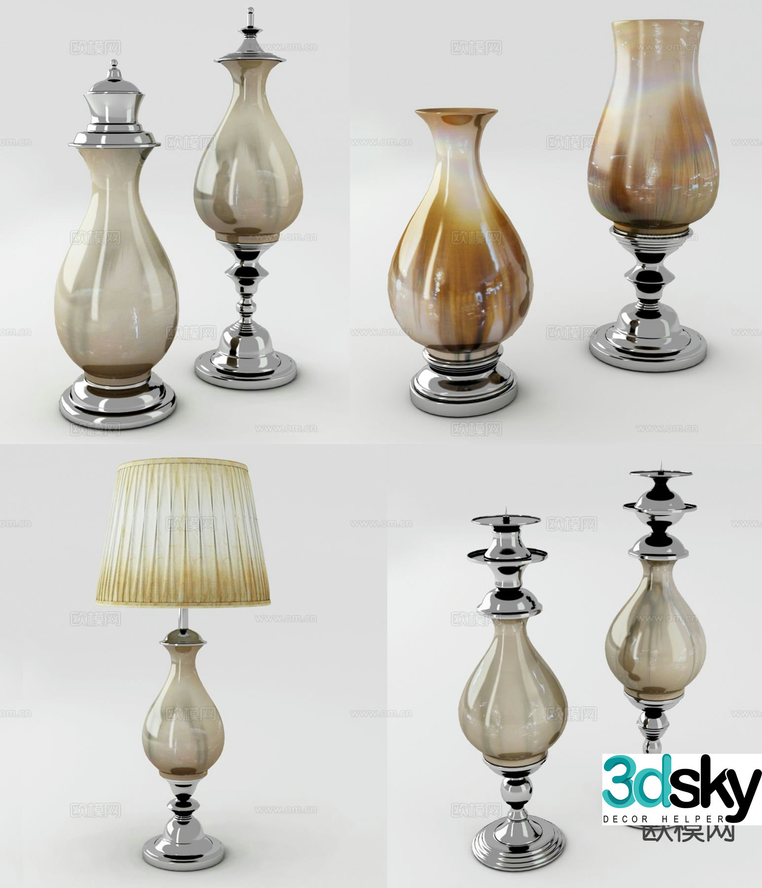 European ceramic table lamp 3d model