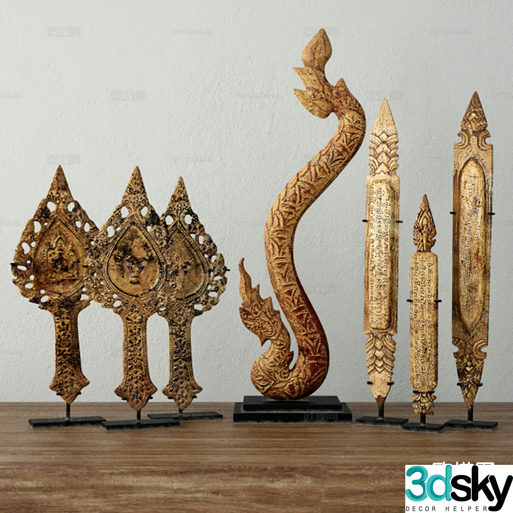 Southeast Asian decorations ornaments statues 3D model