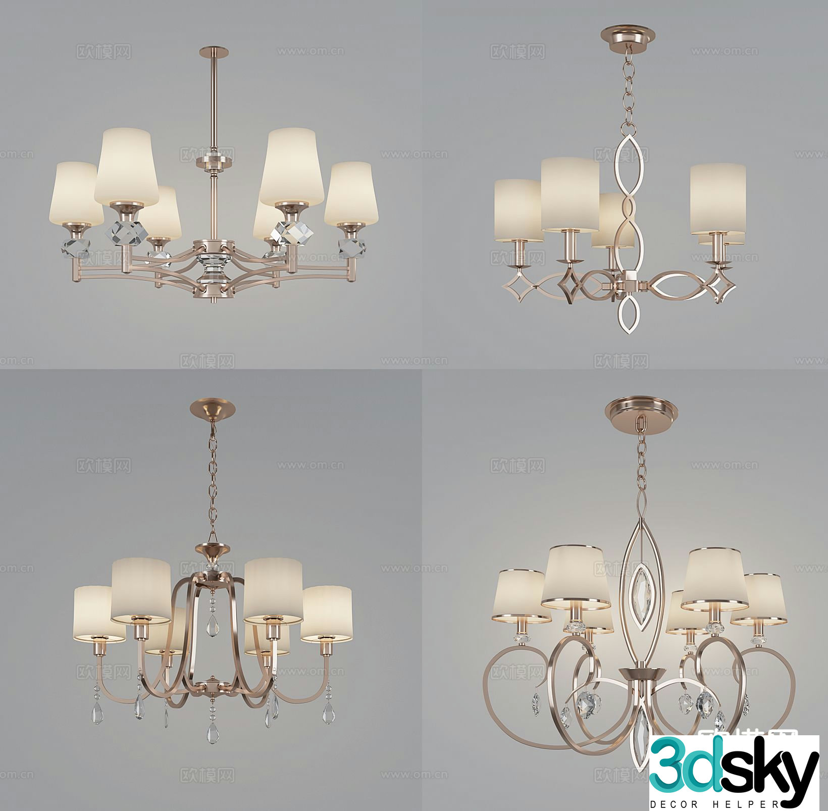 European style chandelier multi-head chandelier 3d model
