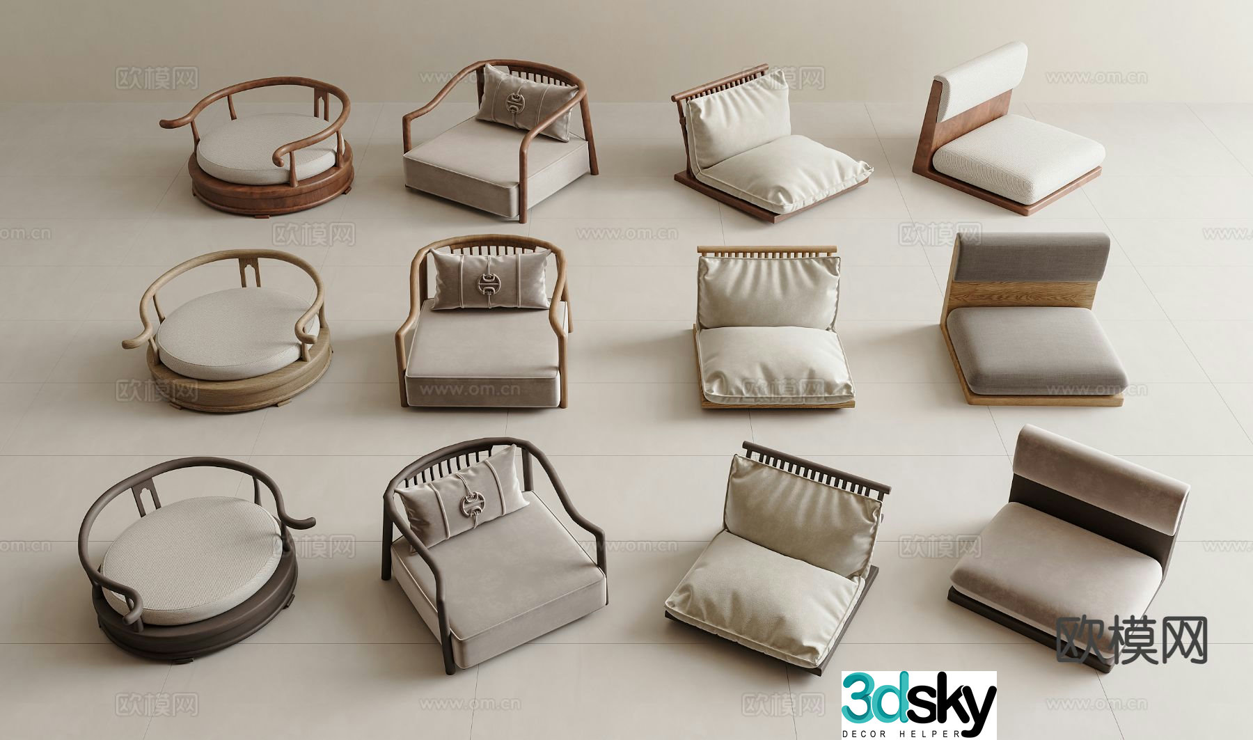 New Chinese style cushion cushion tea stool tea chair 3d model