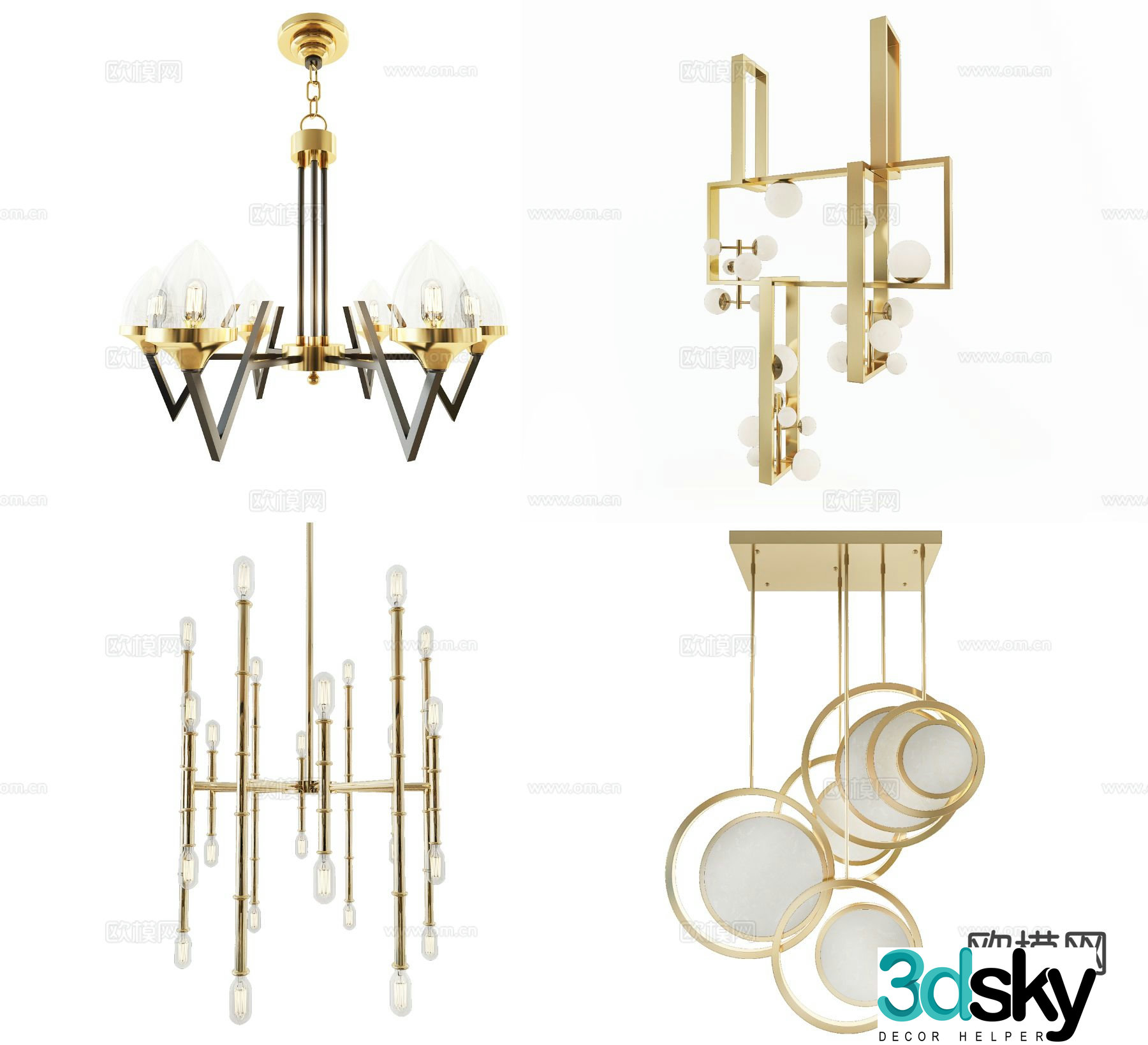 Postmodern multi-head chandelier 3d model