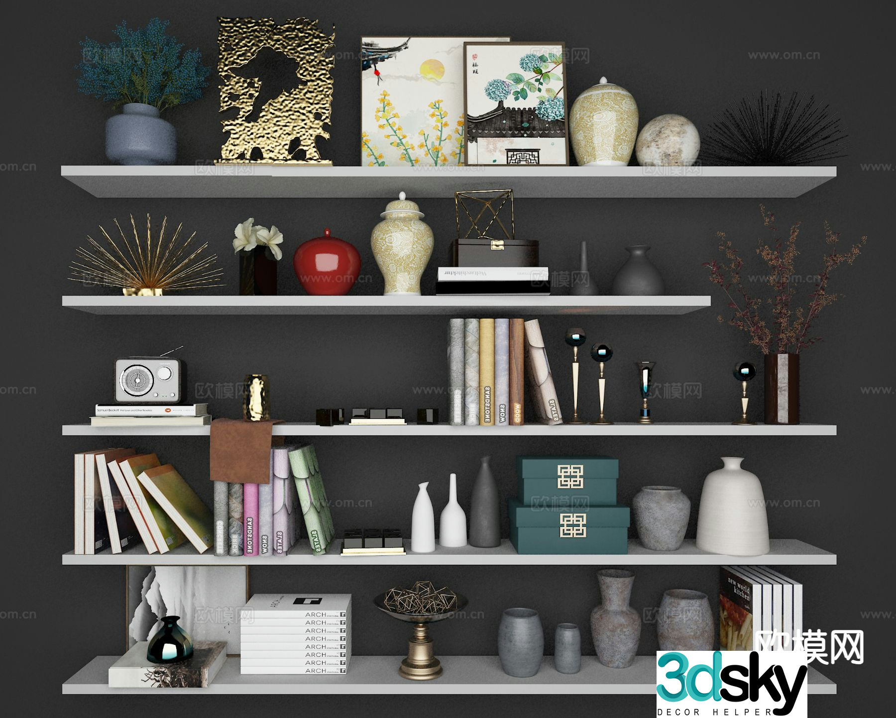 New Chinese style decorations books vase 3d model