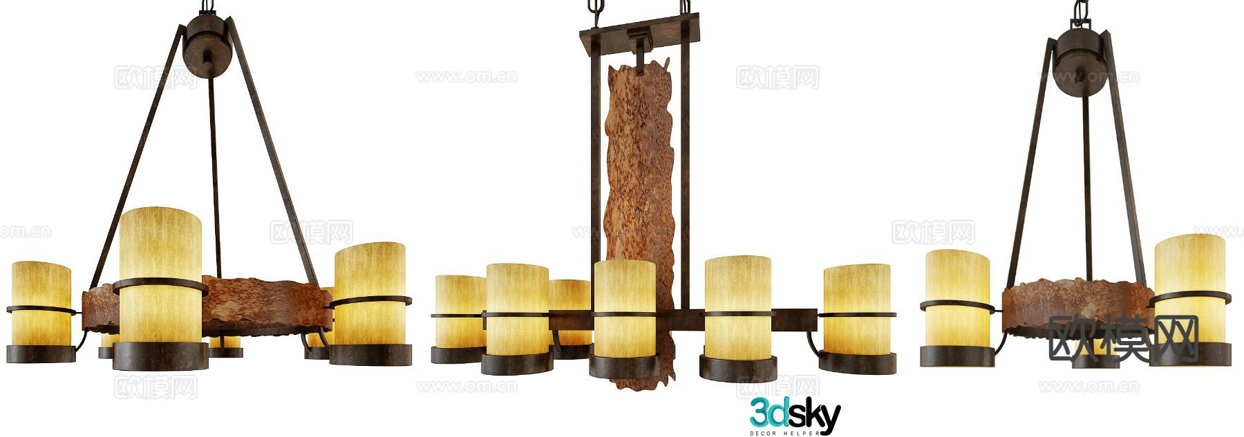 Industrial style chandelier multi-head chandelier 3d model