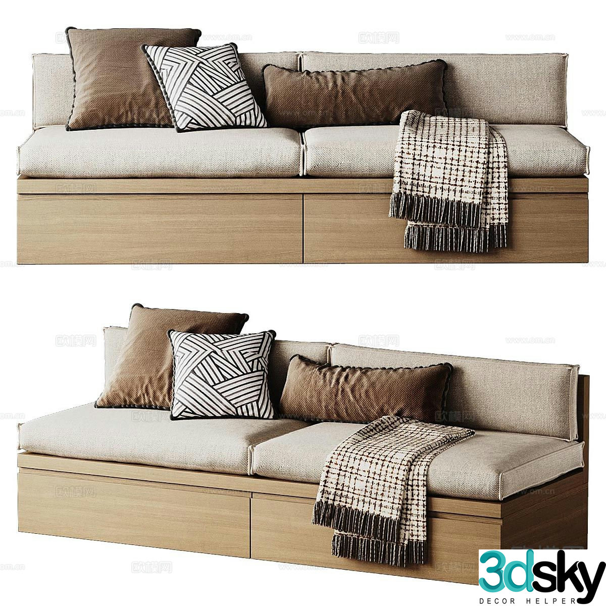 Card seat sofa double sofa 3d model