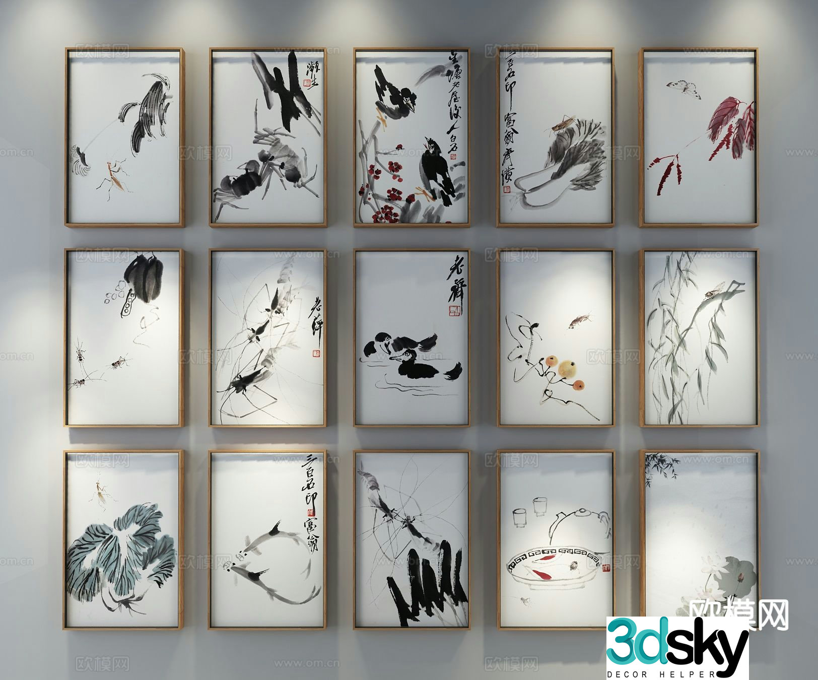 New Chinese style decorative painting ink painting hanging painting 3D model