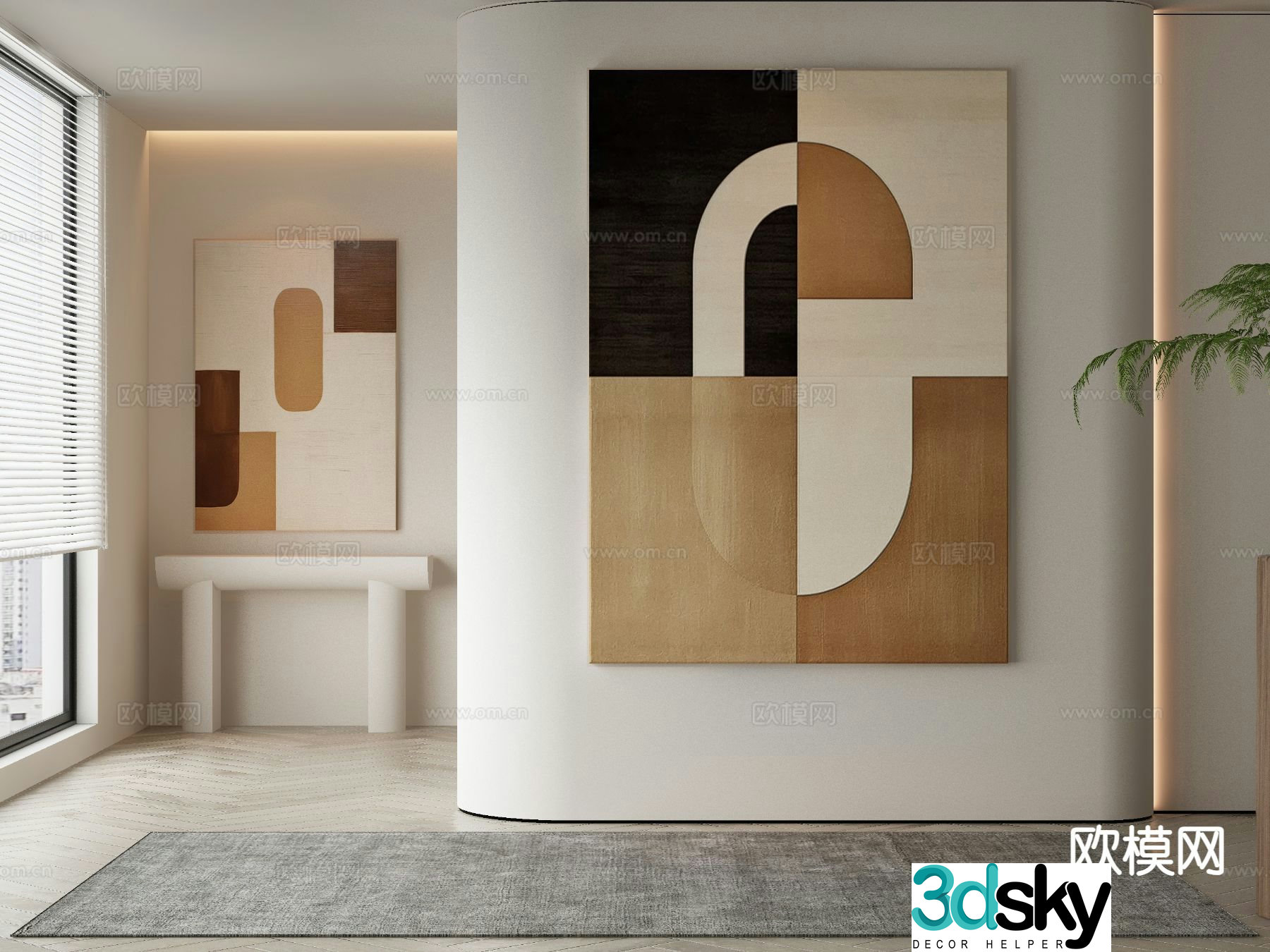 Modern decorative painting texture painting geometric hanging painting 3D model