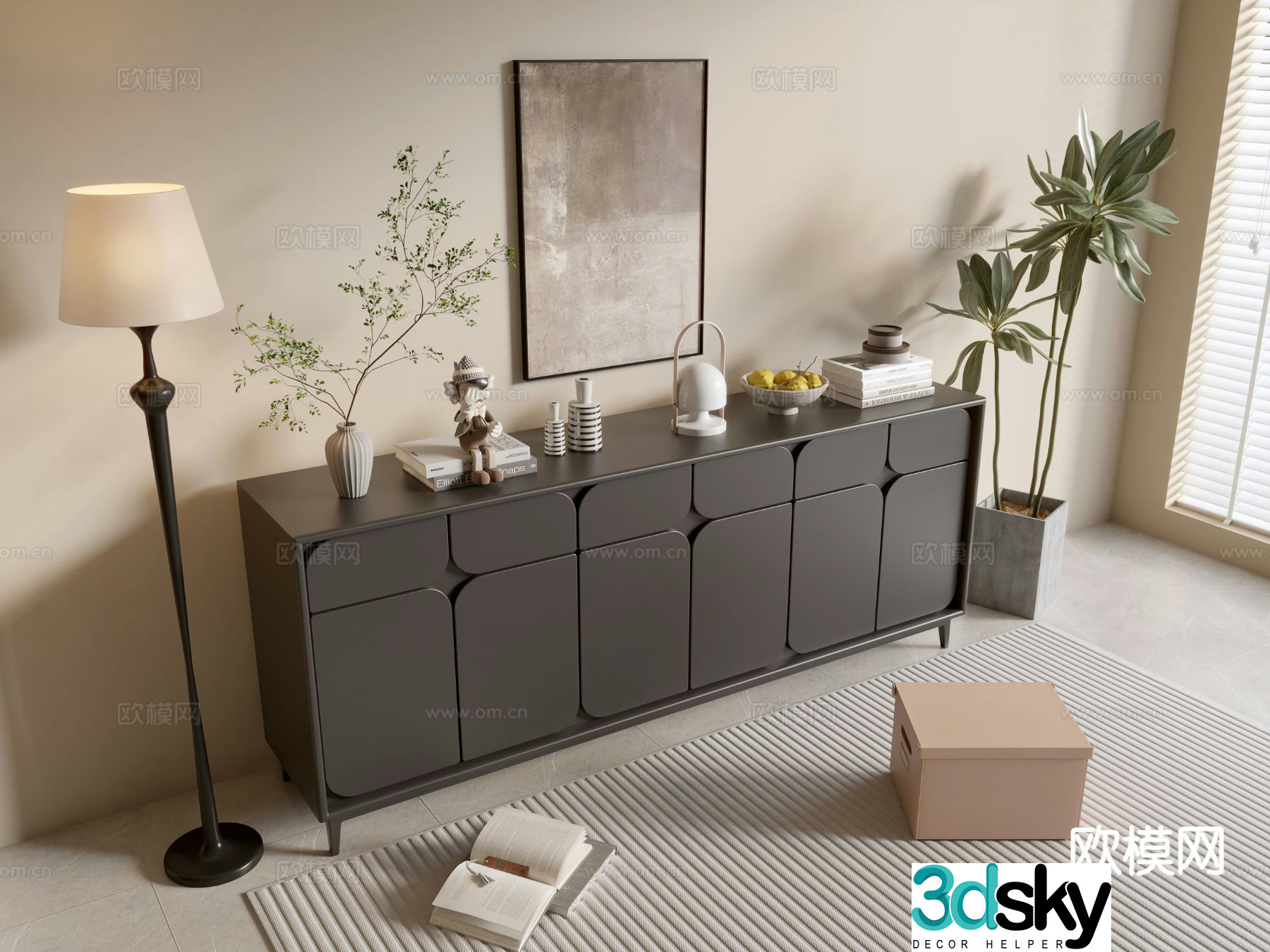 Modern black cabinet entry cabinet entrance cabinet 3d model