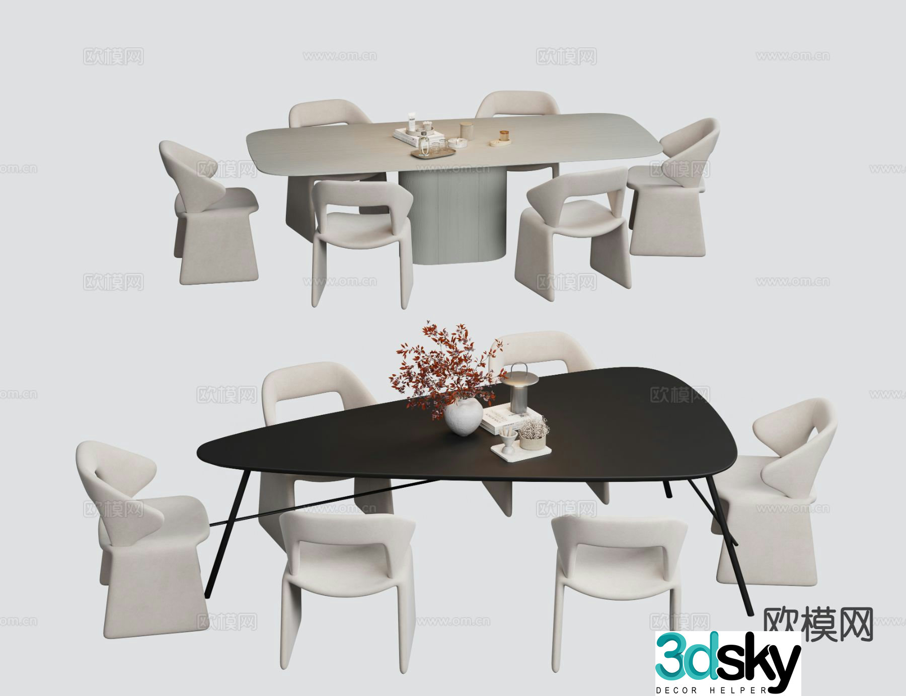 Modern dining table and chairs triangle dining table and chairs 3d model