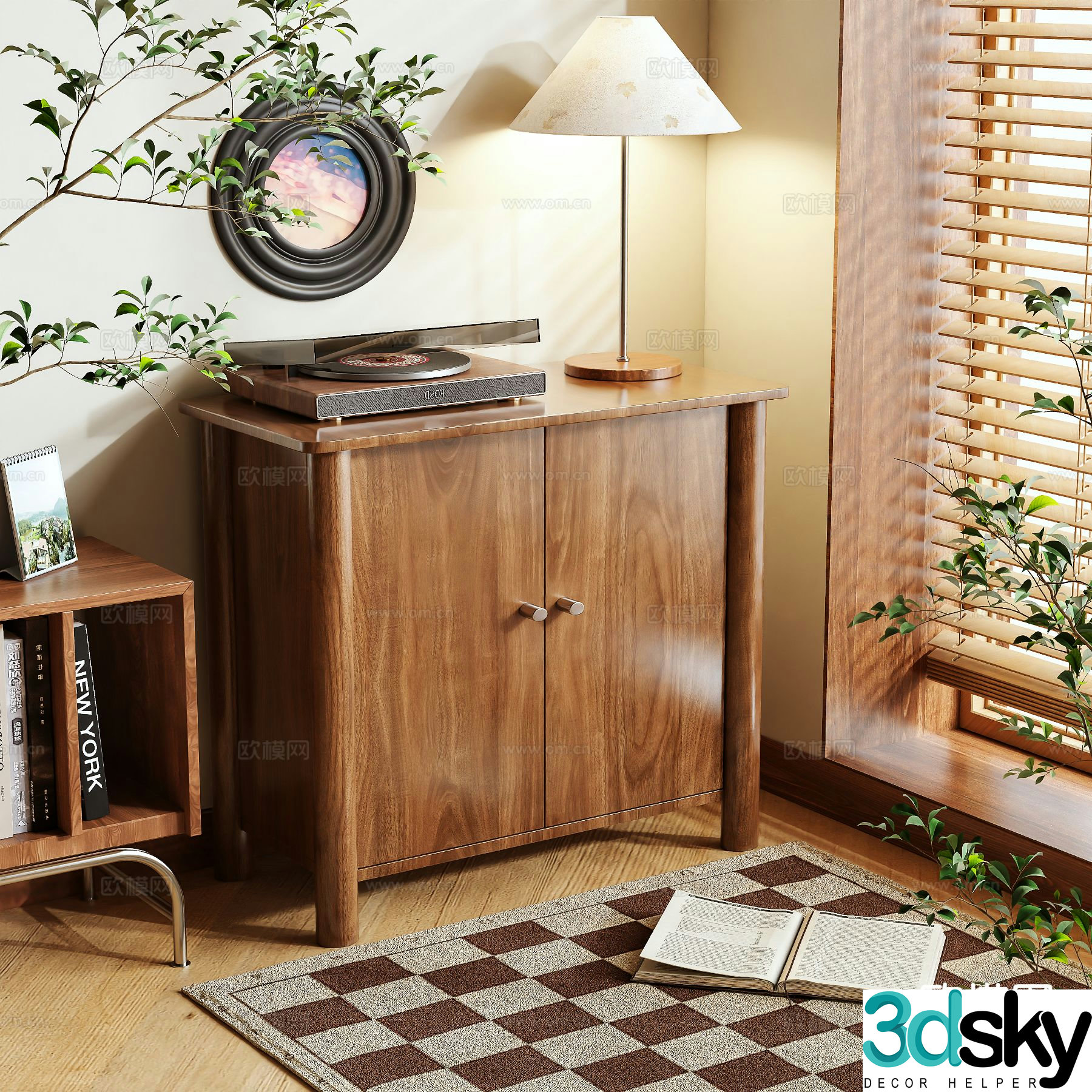 Log style shoe cabinet low cabinet 3d model