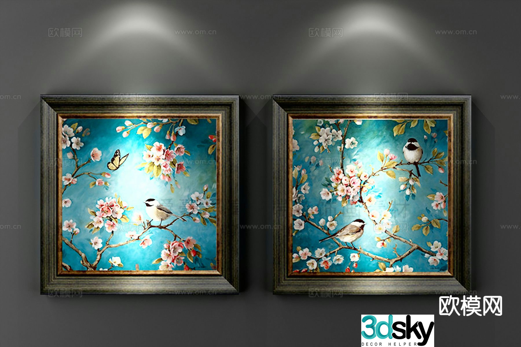 Traditional American decorative painting flower and bird painting 3D model