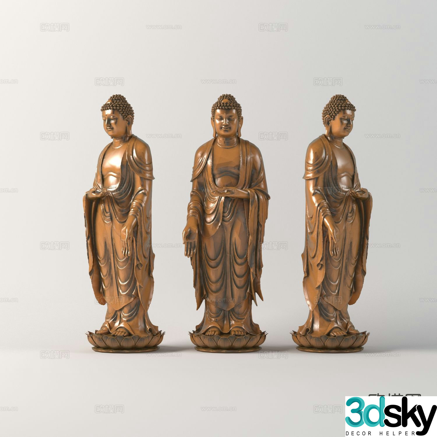 Chinese Buddha Standing Buddha Ornaments Sculpture 3D Model