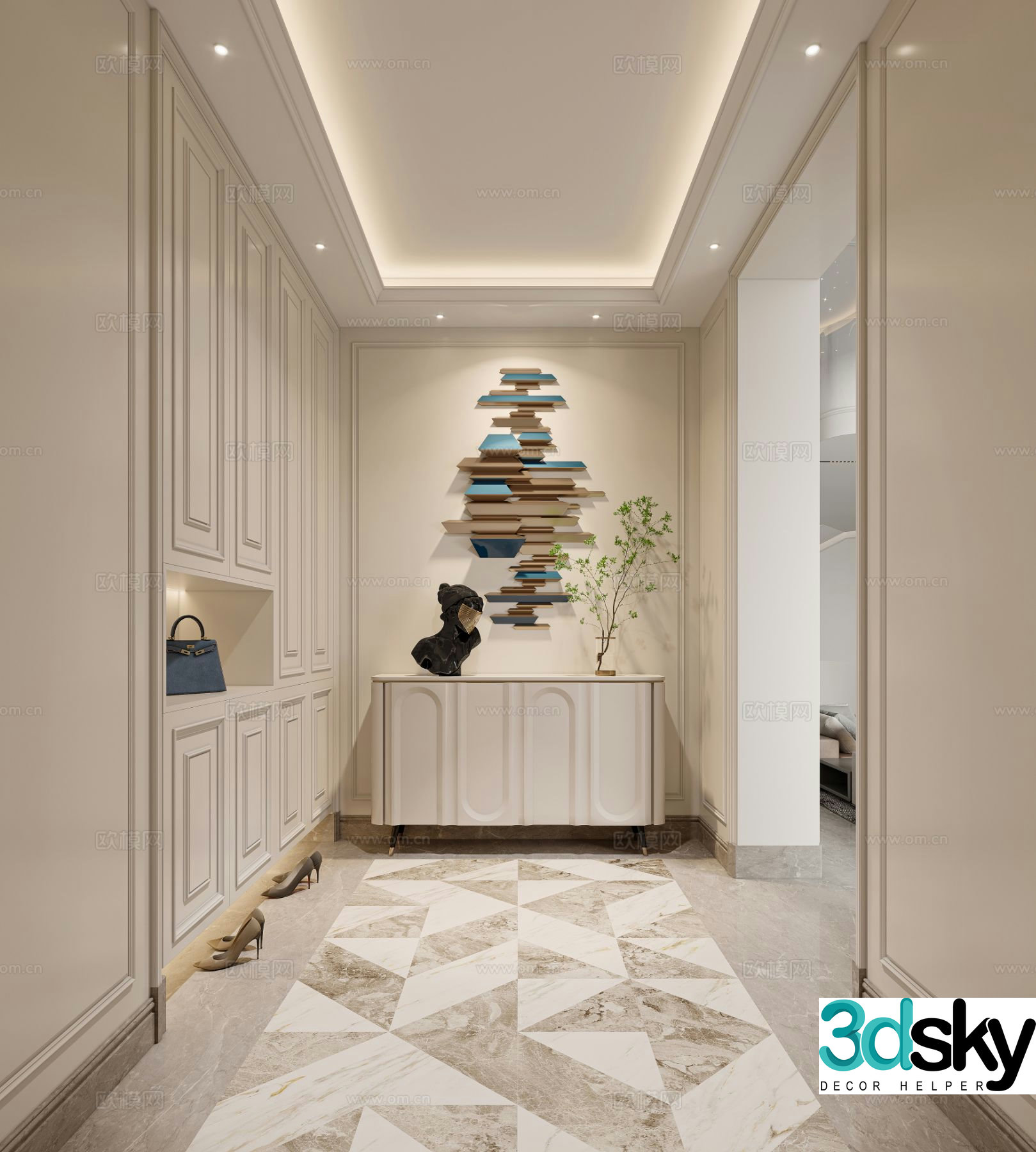 French entrance hall decorative entrance aisle 3D model