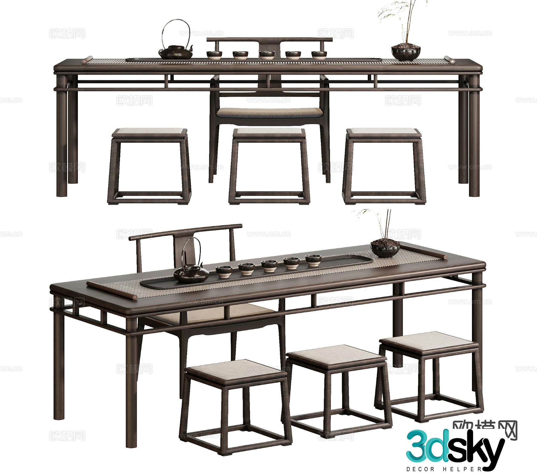 New Chinese tea table and chairs 3d model
