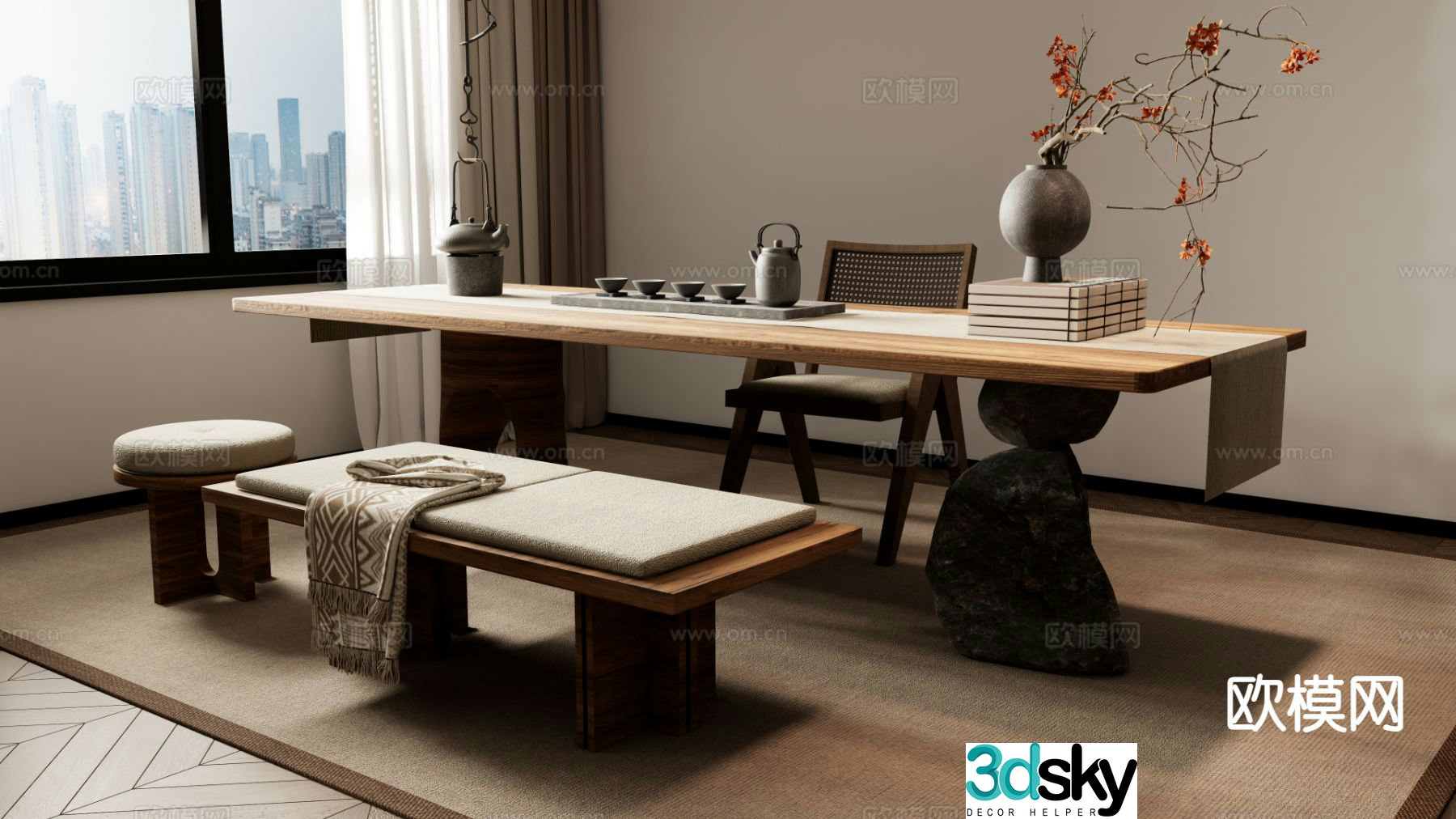 New Chinese style tea table tea table 3d model