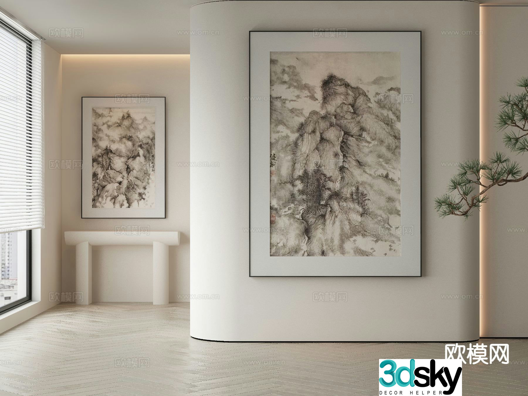 New Chinese style decorative painting ink painting 3D model
