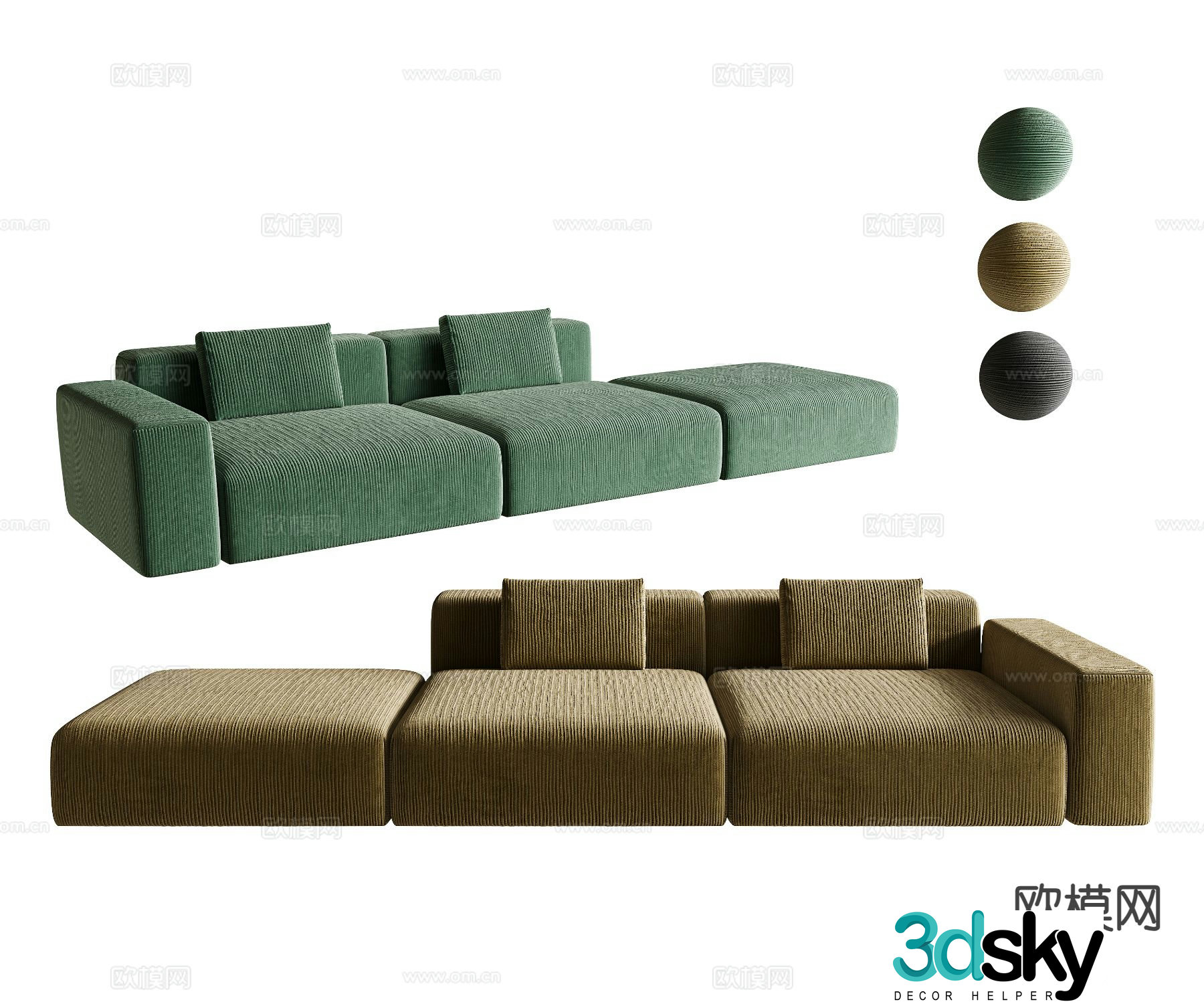 Modern fabric sofa three-person sofa modular sofa 3D model