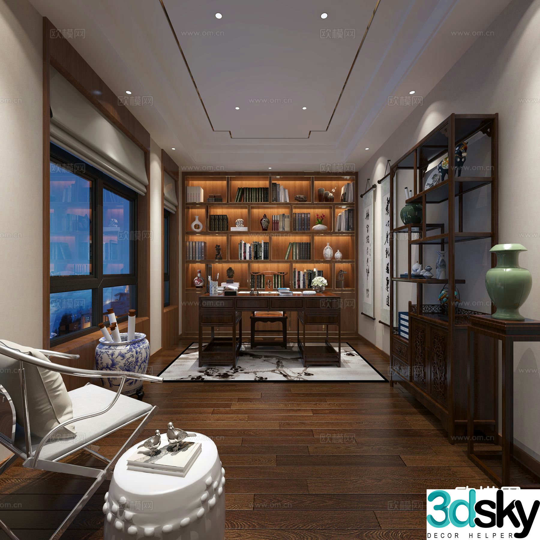 New Chinese style study 3D model