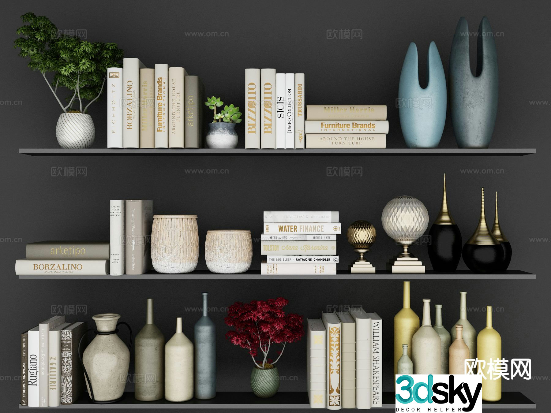 Modern jewelry ornaments books vase 3d model