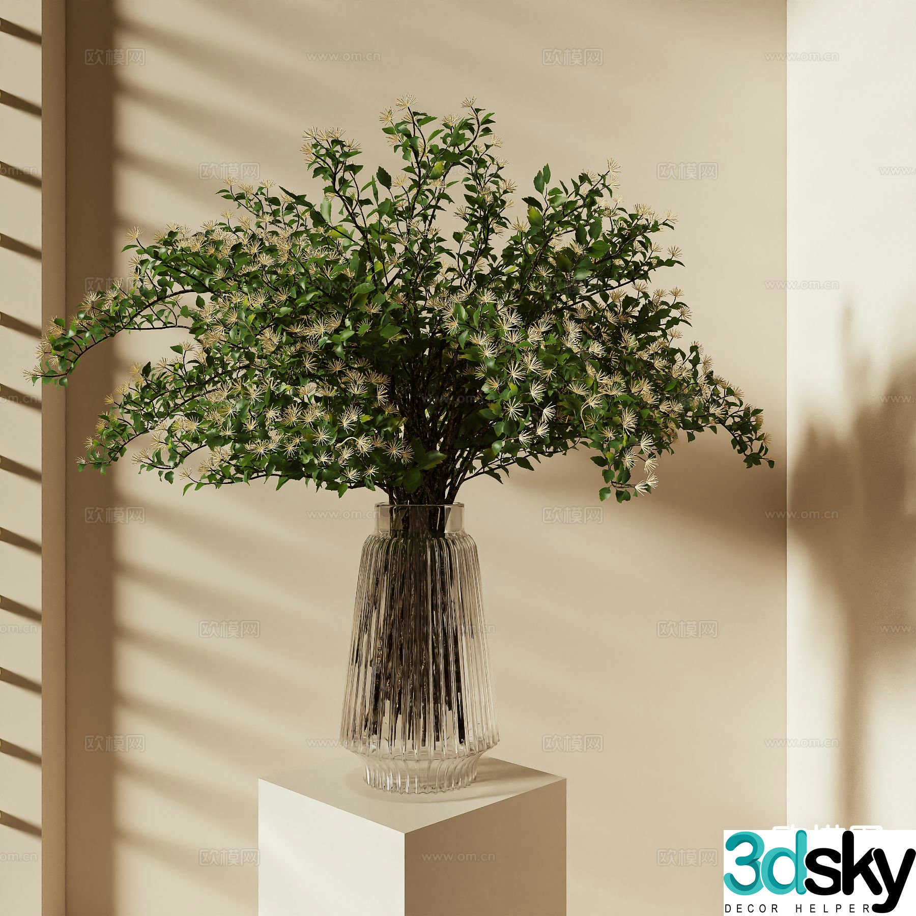 Modern vase floral arrangement green plant flower arrangement 3d model