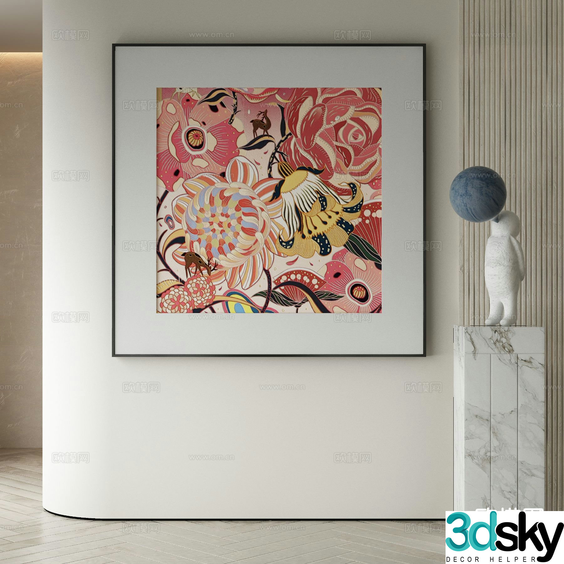 Modern decorative painting dopamine hanging painting 3d model