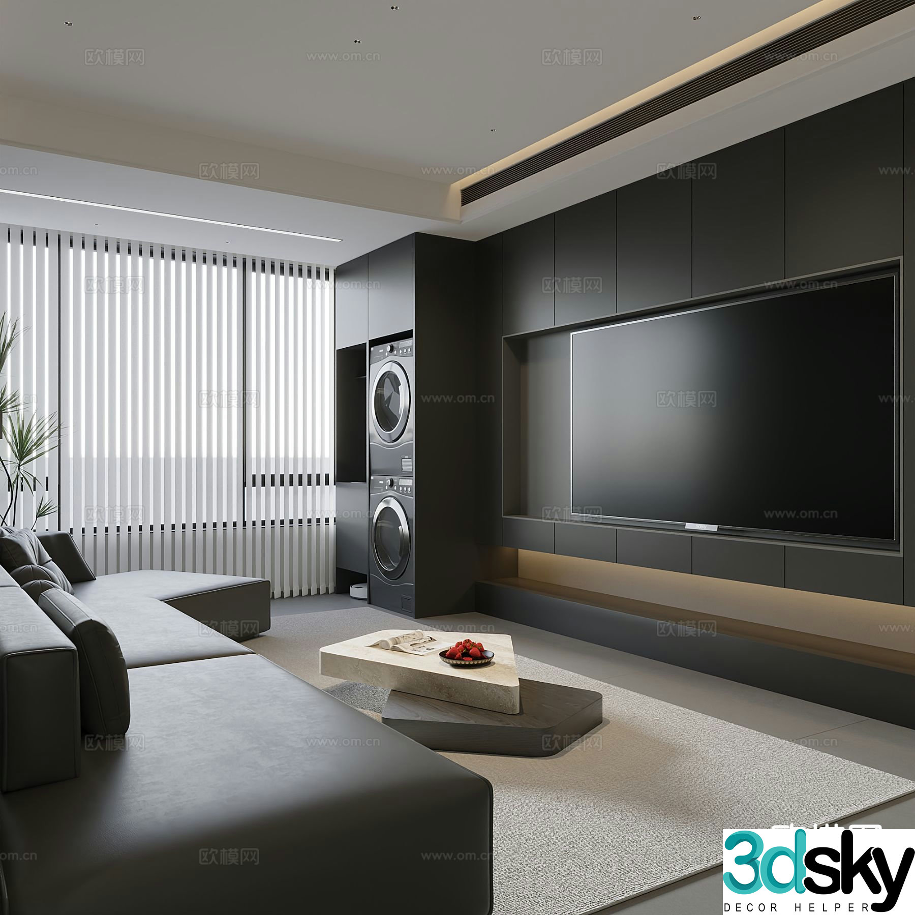 Dark style living room 3d model