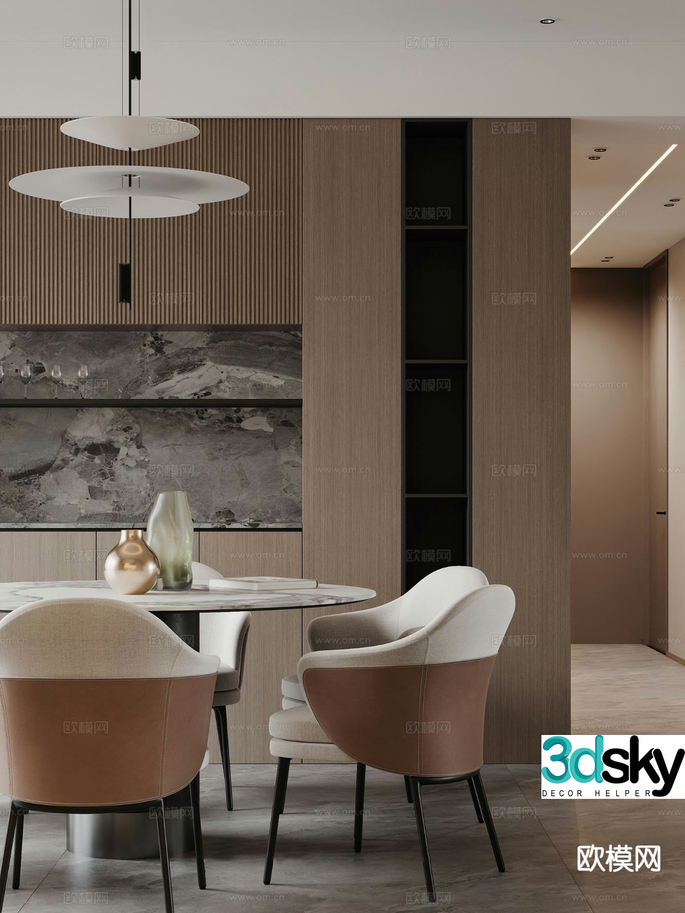 Modern dining table and chairs 3d model