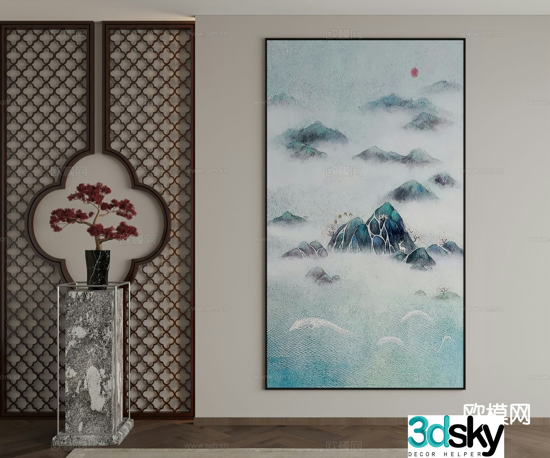 New Chinese style ink painting decorative painting 3D model