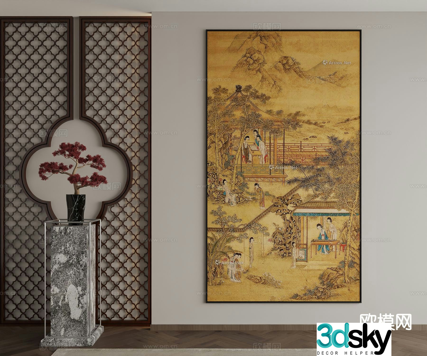 New Chinese style ink painting landscape painting decorative painting 3D model